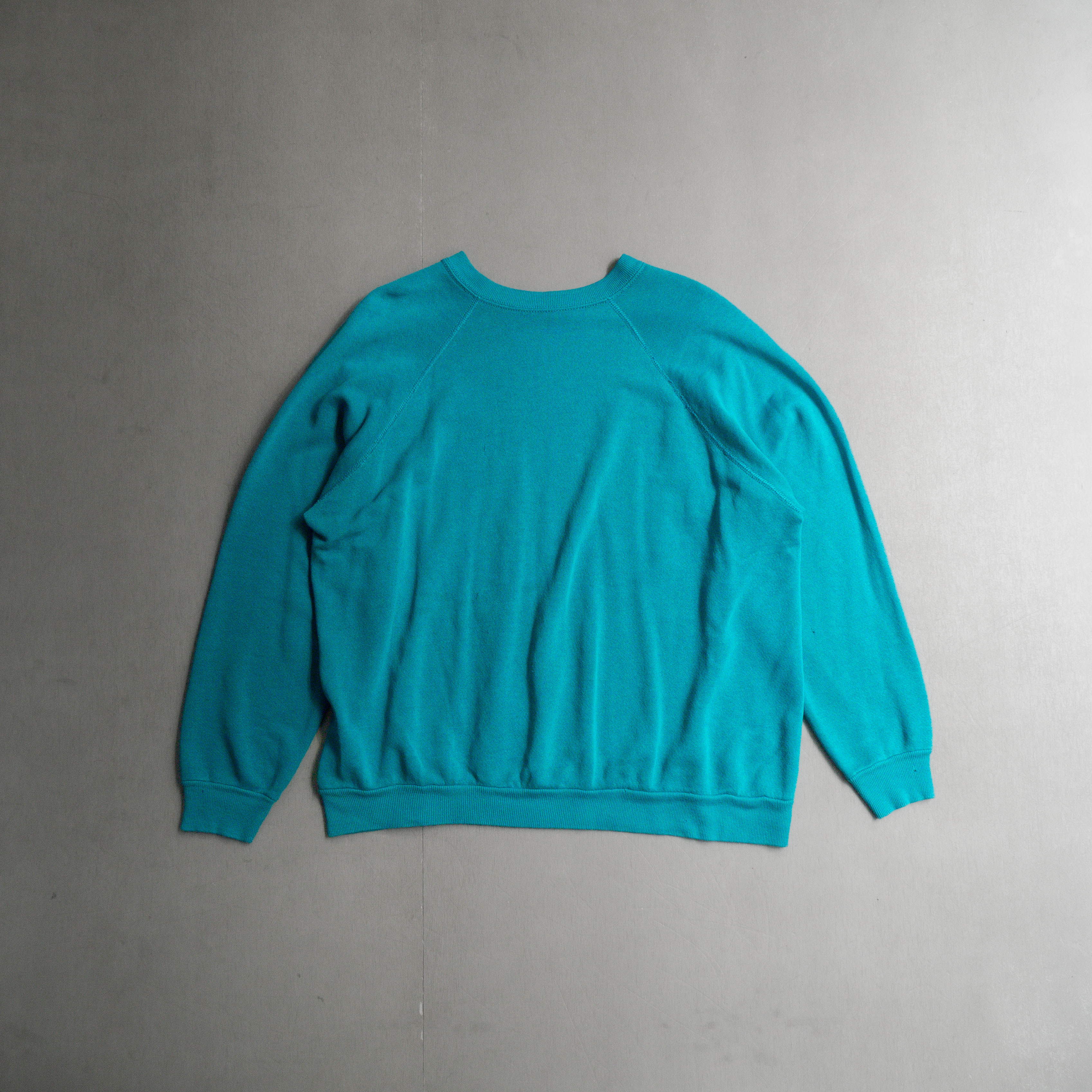 80S VINTAGE BLANK SWEATSHIRT 美國製 土耳其藍 斜肩 素面 長袖 衛衣 大學T