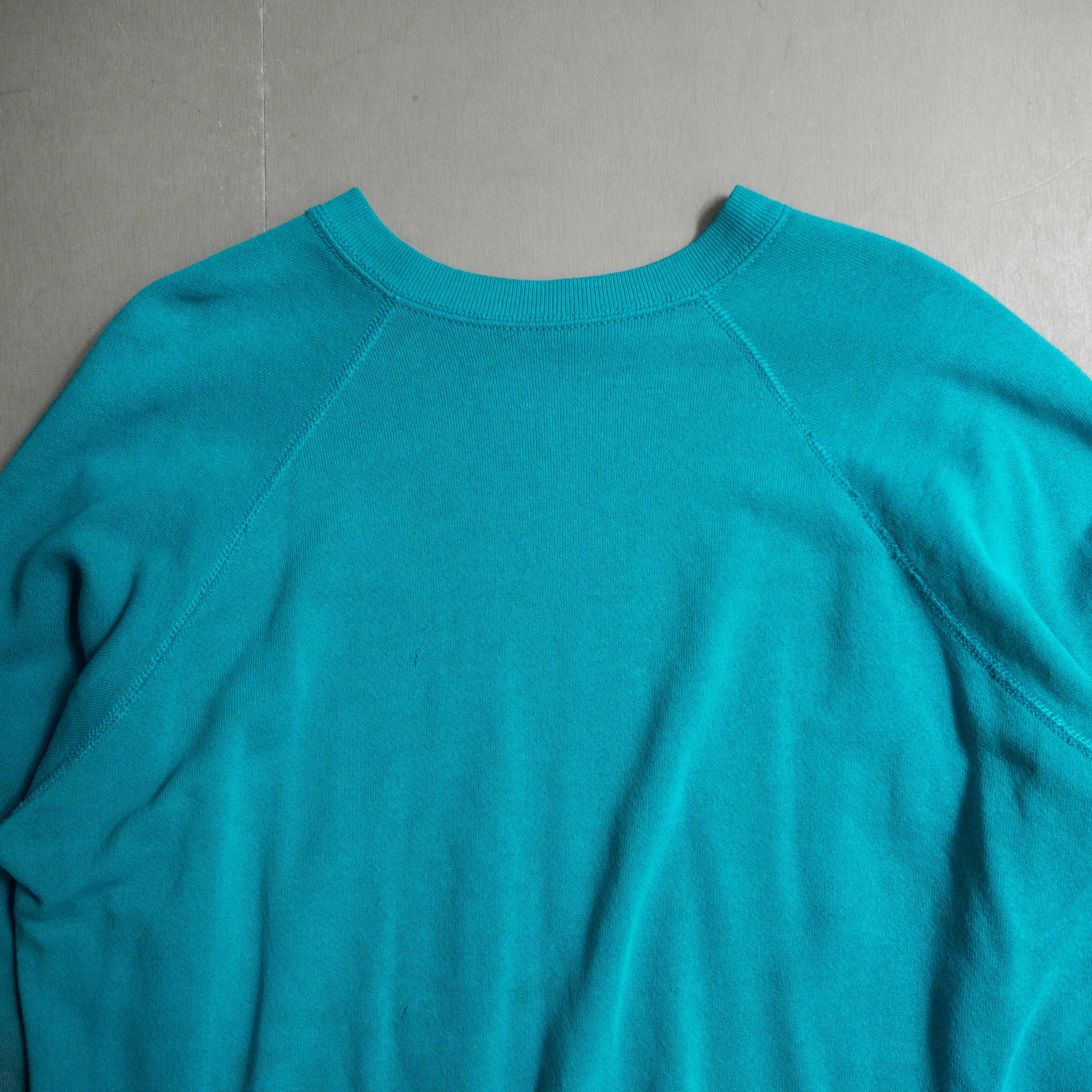 80S VINTAGE BLANK SWEATSHIRT 美國製 土耳其藍 斜肩 素面 長袖 衛衣 大學T