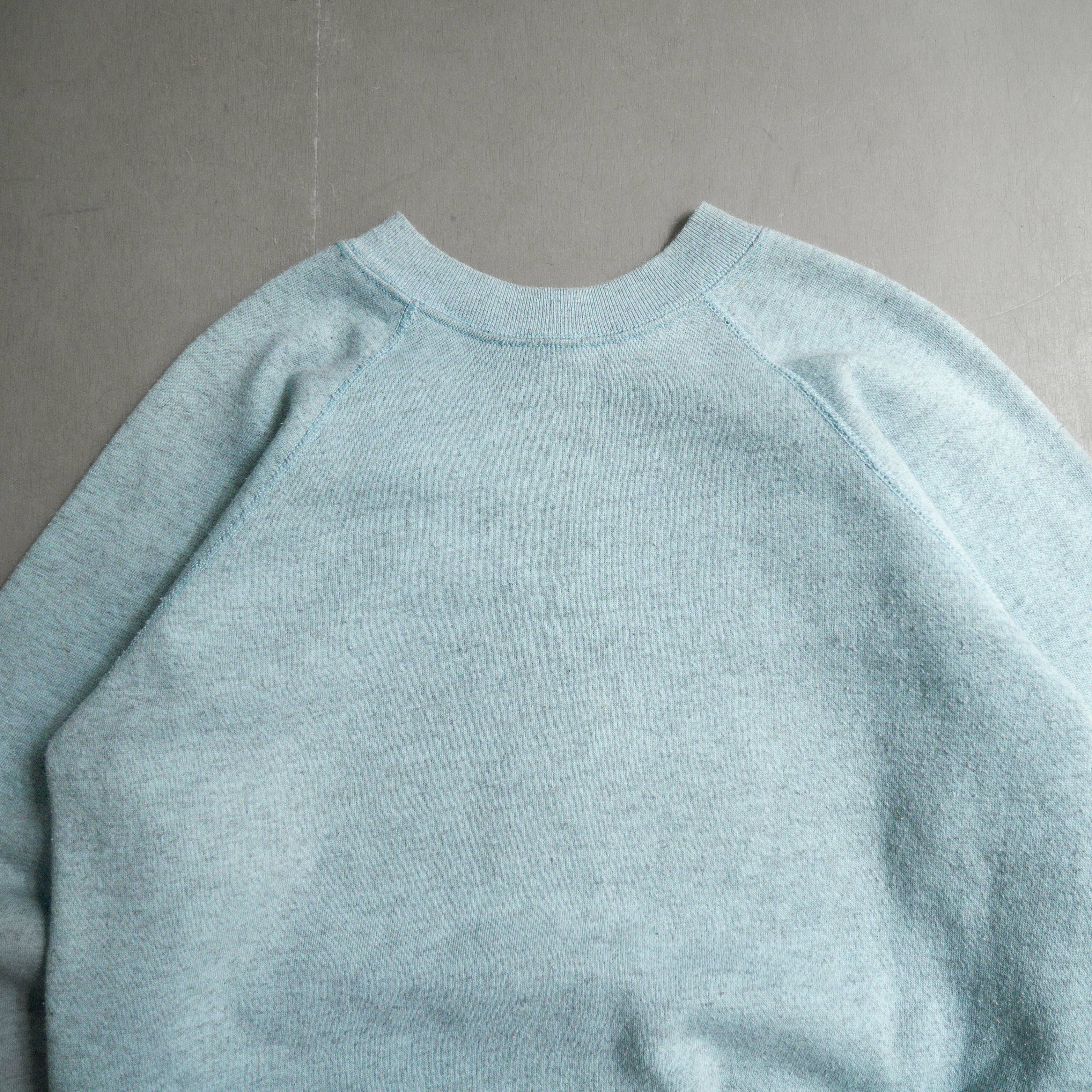 80S VINTAGE BLANK SWEATSHIRT 美國製 淺藍 斜肩 素面 長袖 衛衣 大學T