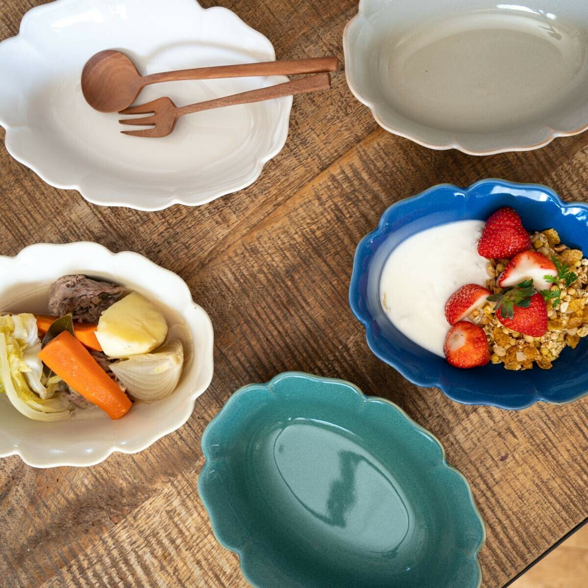 花瓣邊橢圓小碗 美濃燒｜日本花ゆう