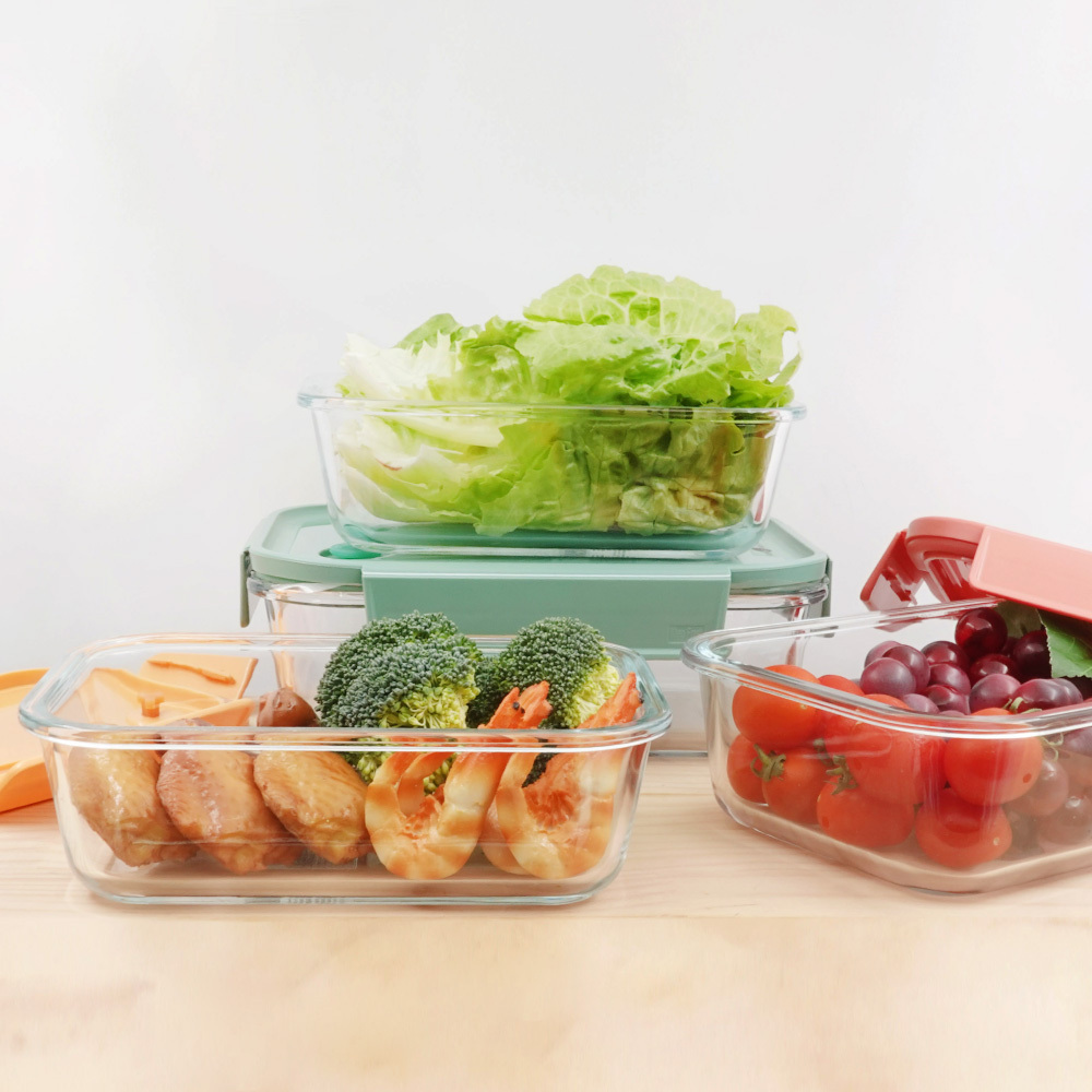 #元氣熊 耐熱玻璃保鮮盒/長方形/四色/830ml/1000ml/1500ml