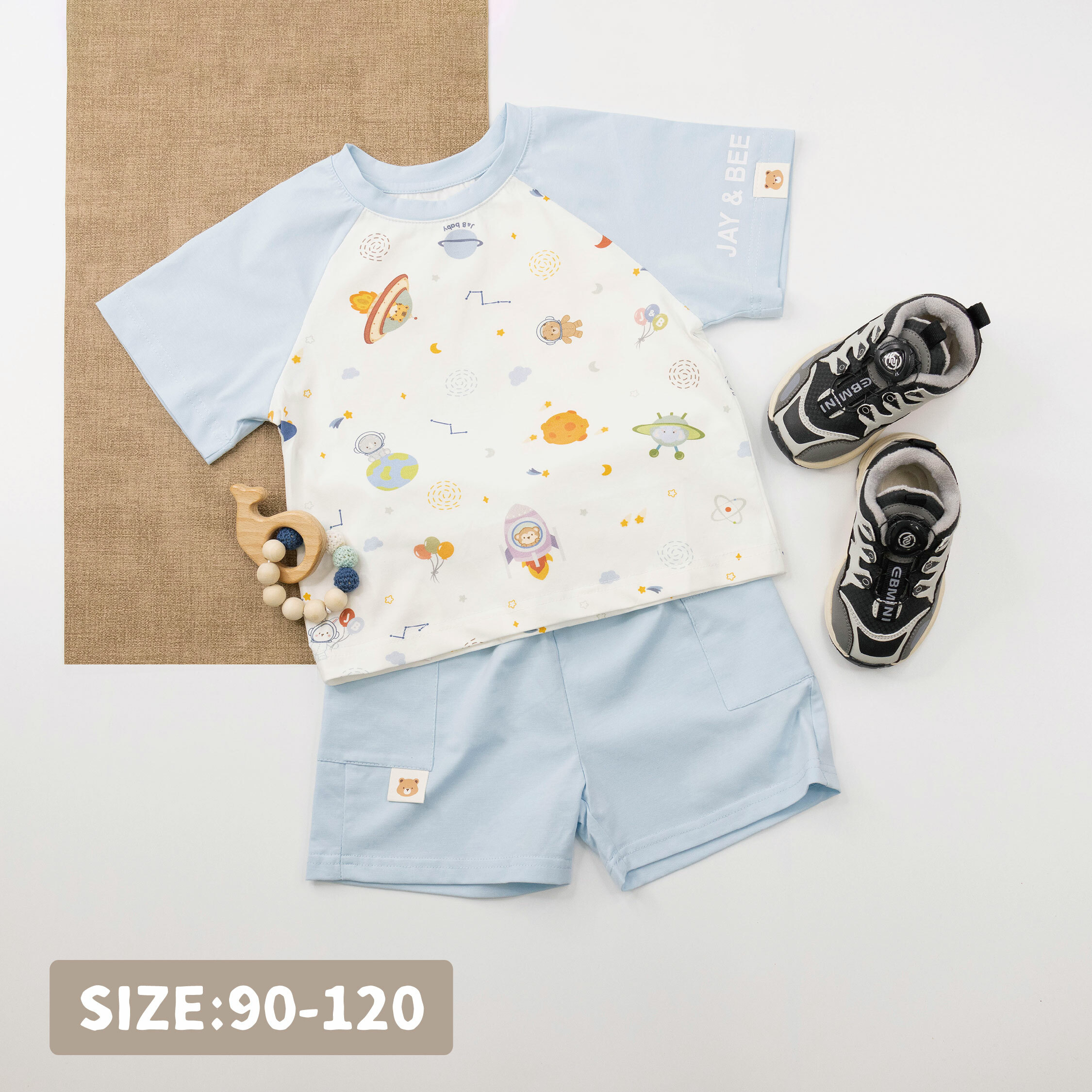 【JB1044】動物們去太空。霜柔棉撞袖上衣