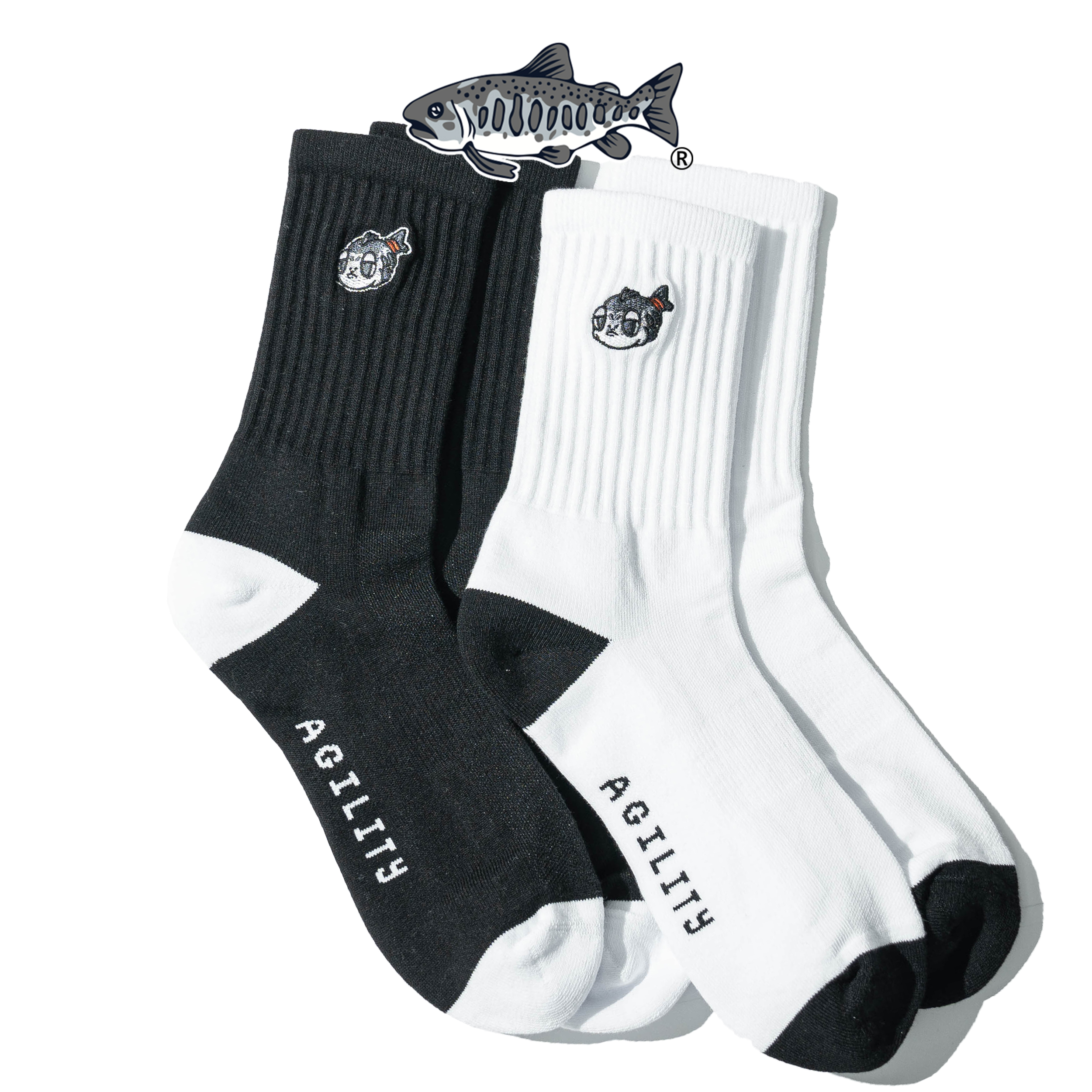 AGILITY SYAKEMARU Ribbed Socks 鮭魚丸刺繡 毛巾底長襪 [SC45-SM]