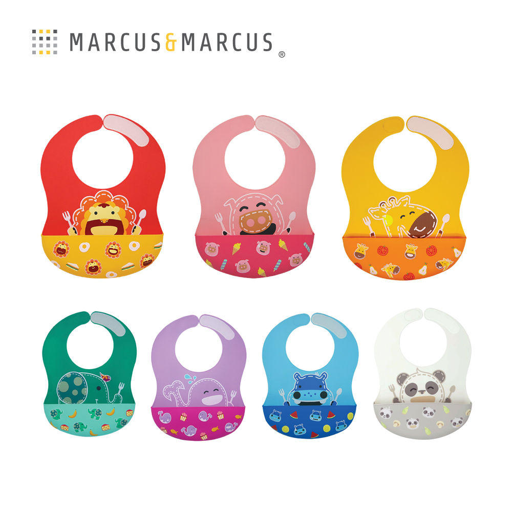 Marcus&Marcus 動物樂園大口袋寬版矽膠立體圍兜