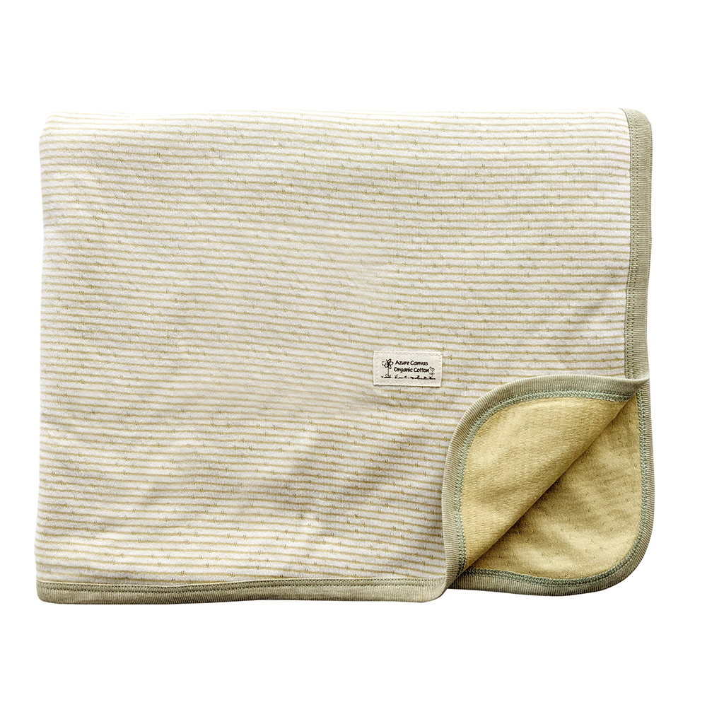 有機棉雙層彩萬用毯-綠條 | 藍天畫布有機棉