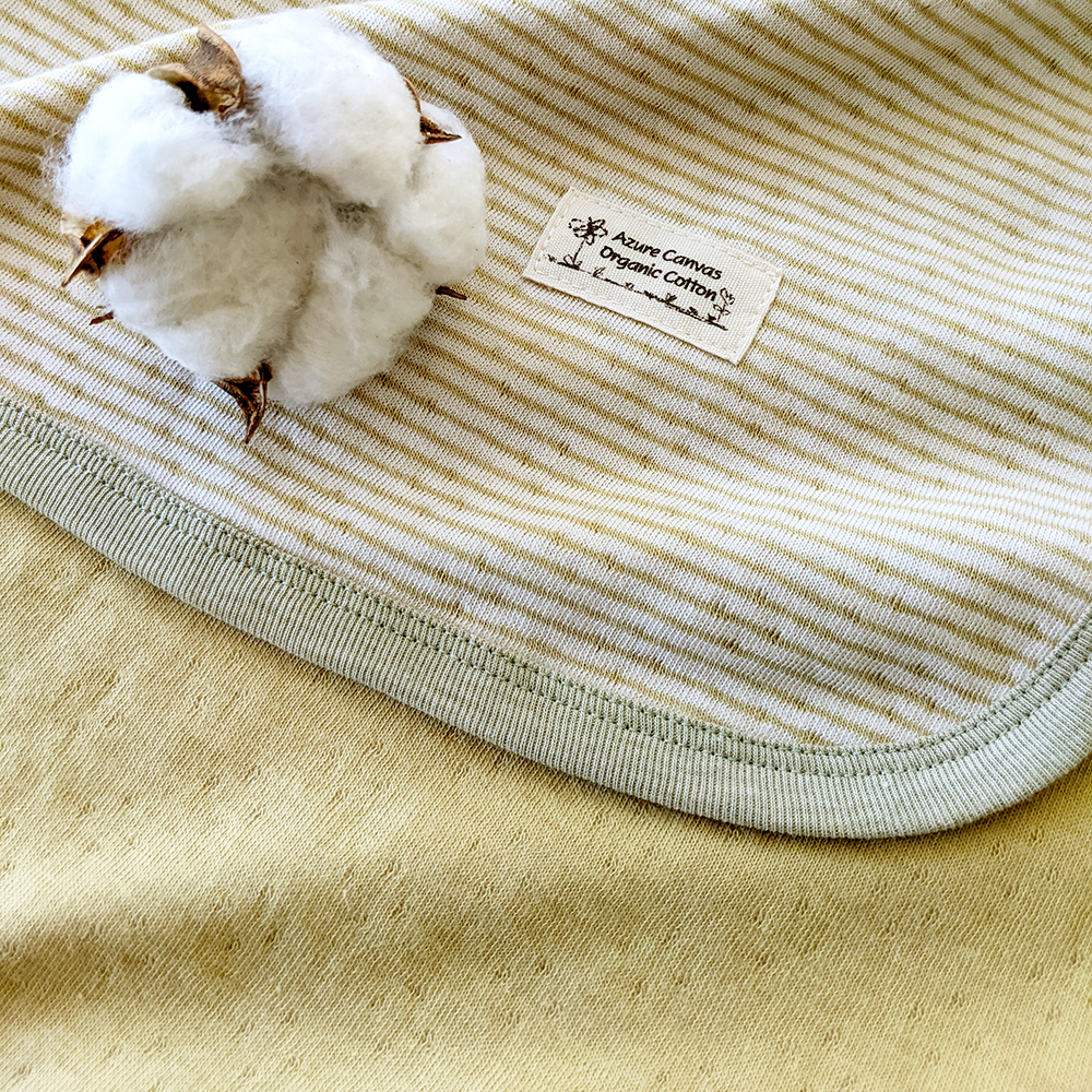 有機棉雙層彩萬用毯-綠條 | 藍天畫布有機棉