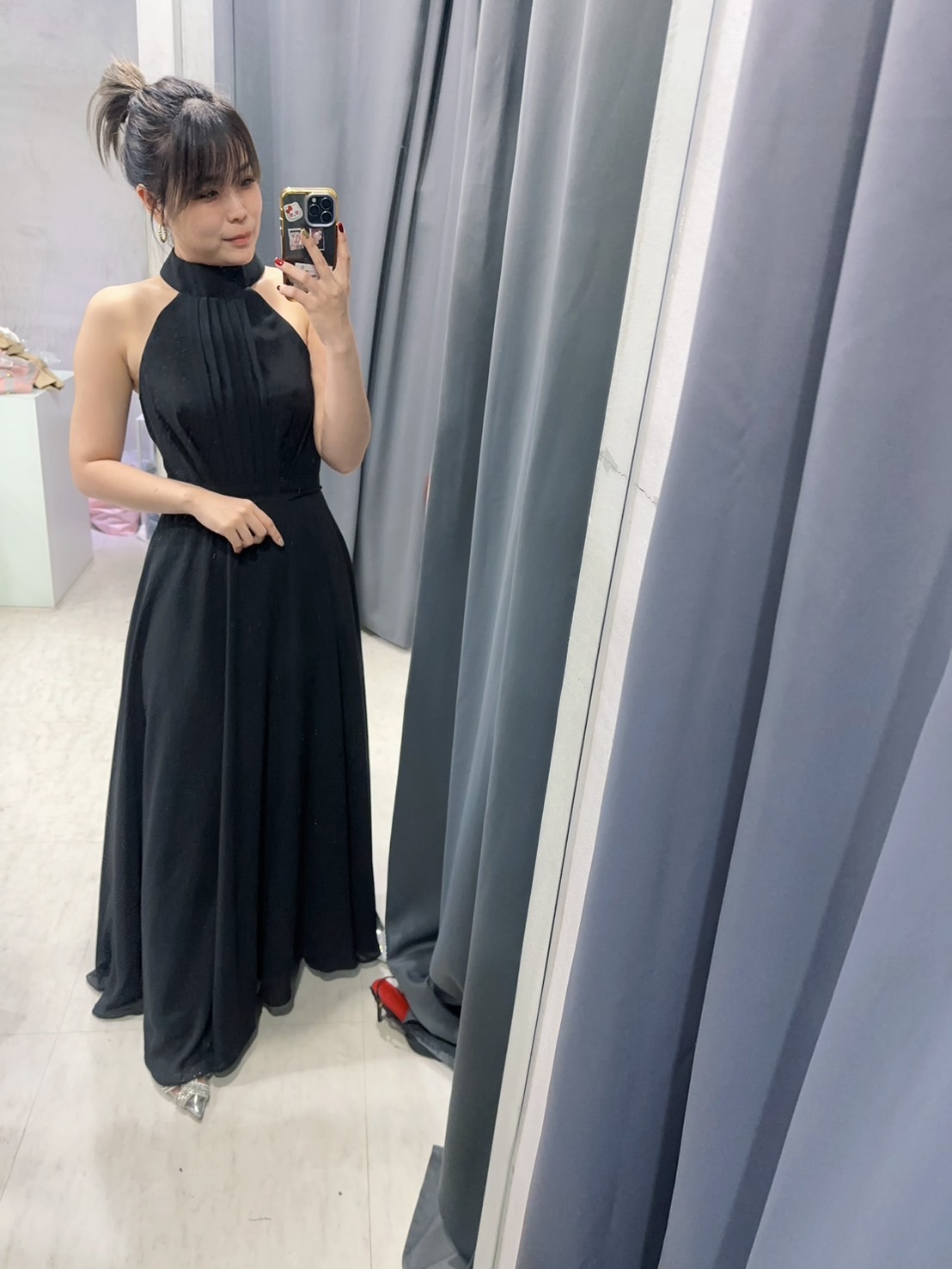 雪紡皺褶 削肩洋裝(長/短)(綠/藍/黑)