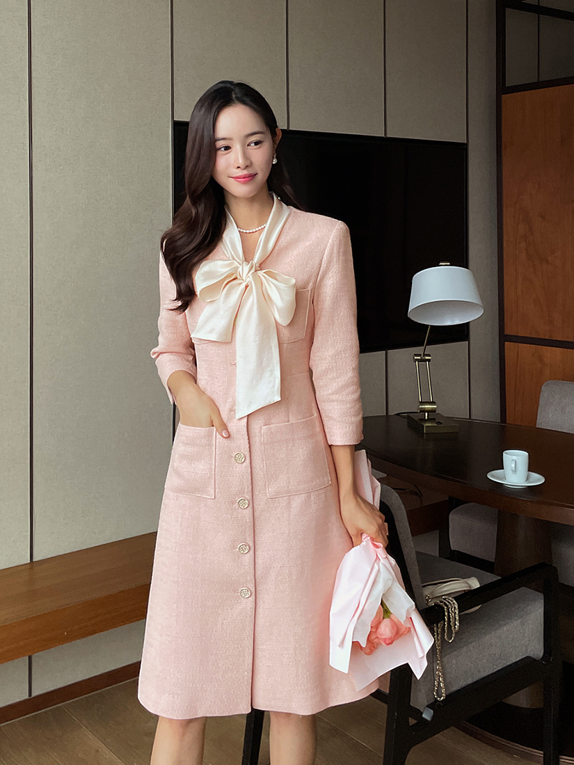 [現貨]Melling優雅絲巾洋裝(粉紅色) [ L ]