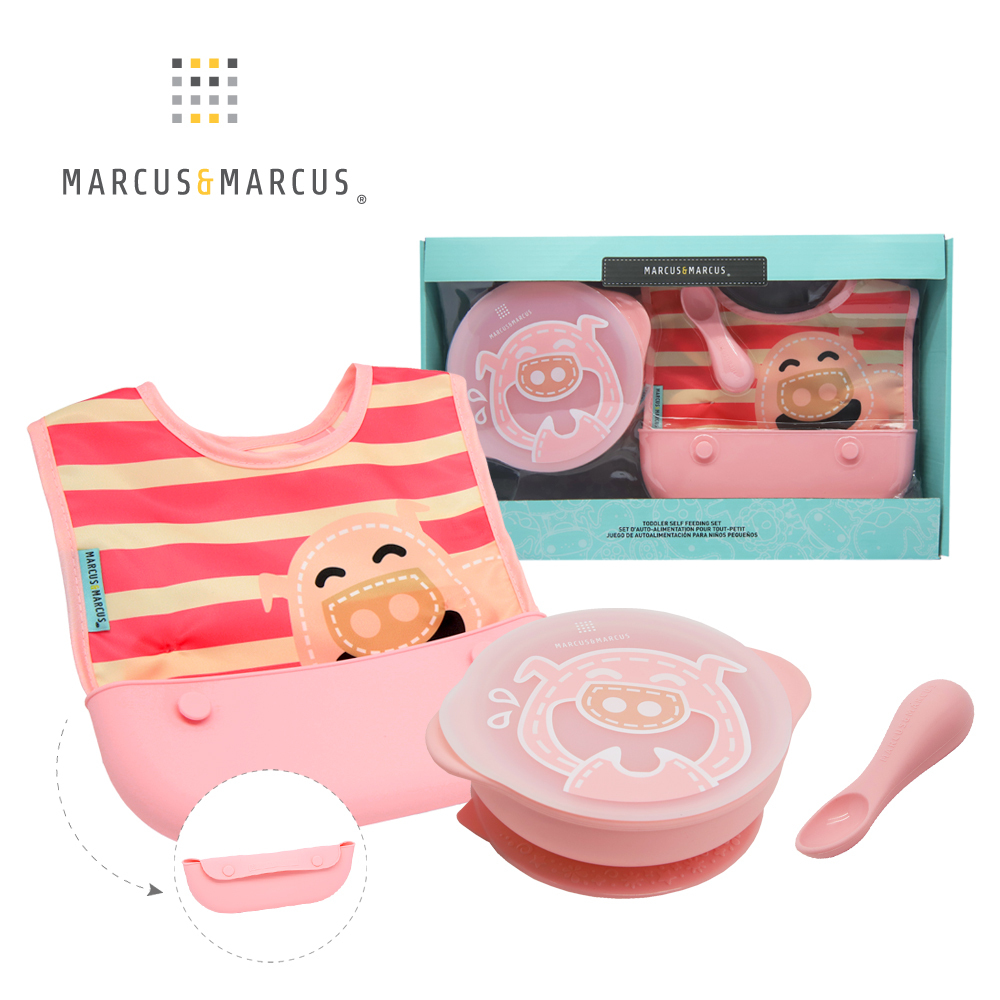 Marcus&Marcus 動物樂園自主用餐學習禮盒組-粉紅豬(粉)