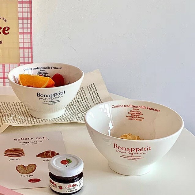 《3665》INS風法式字母高腳陶瓷碗