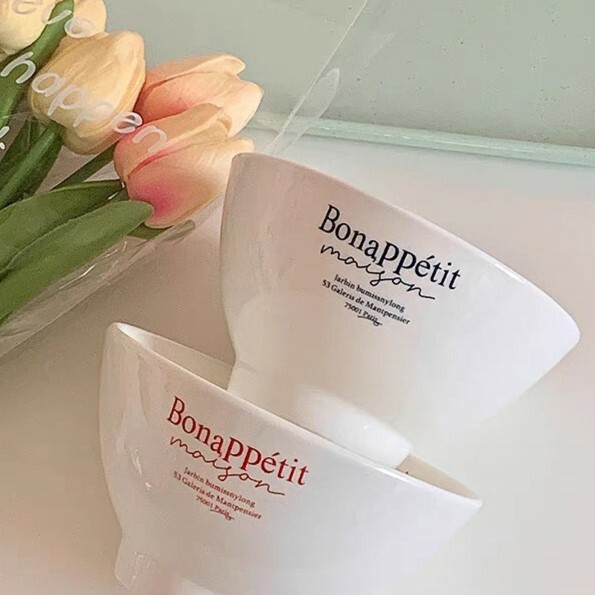 《3665》INS風法式字母高腳陶瓷碗