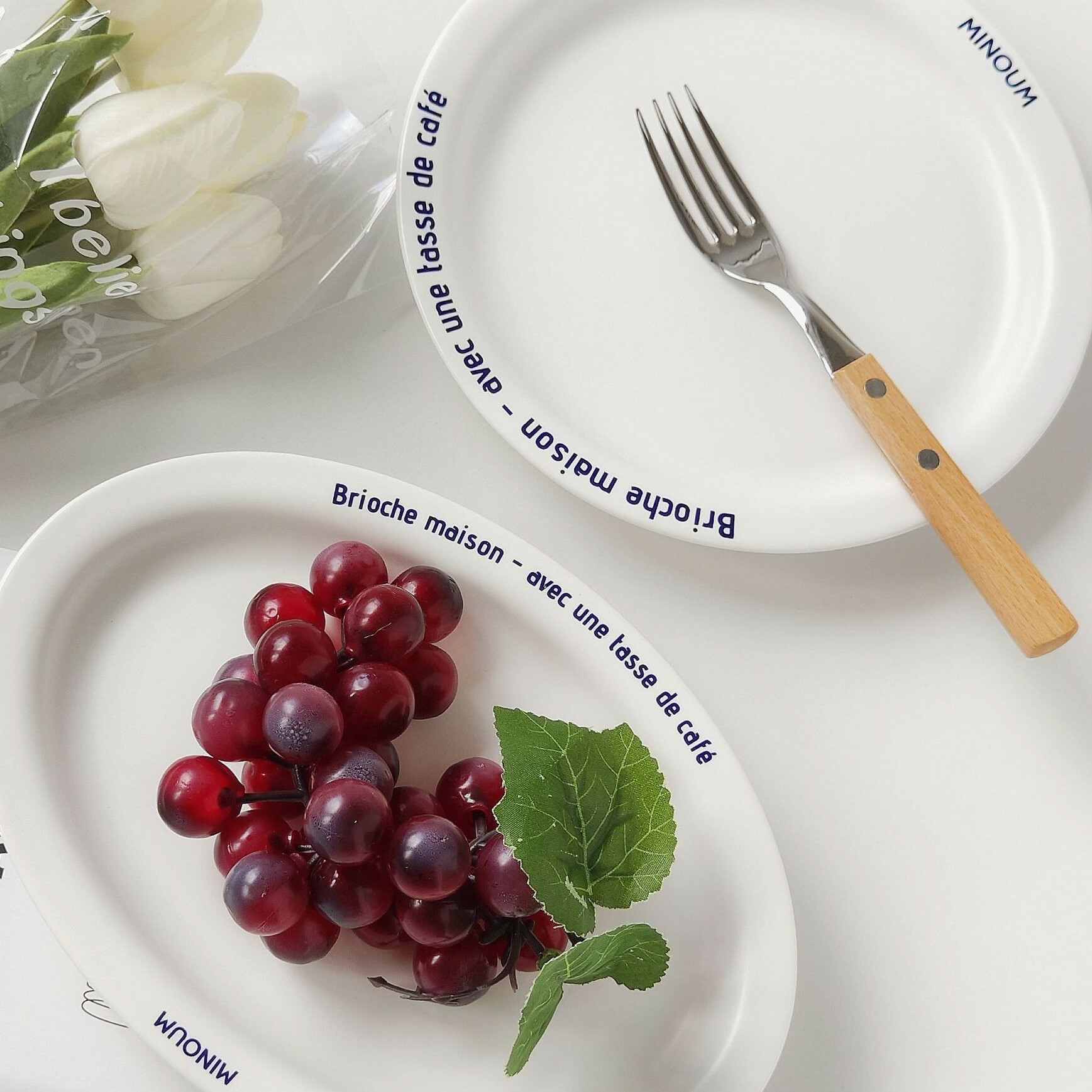 《3666》復古簡約字母甜點陶瓷圓/橢圓盤