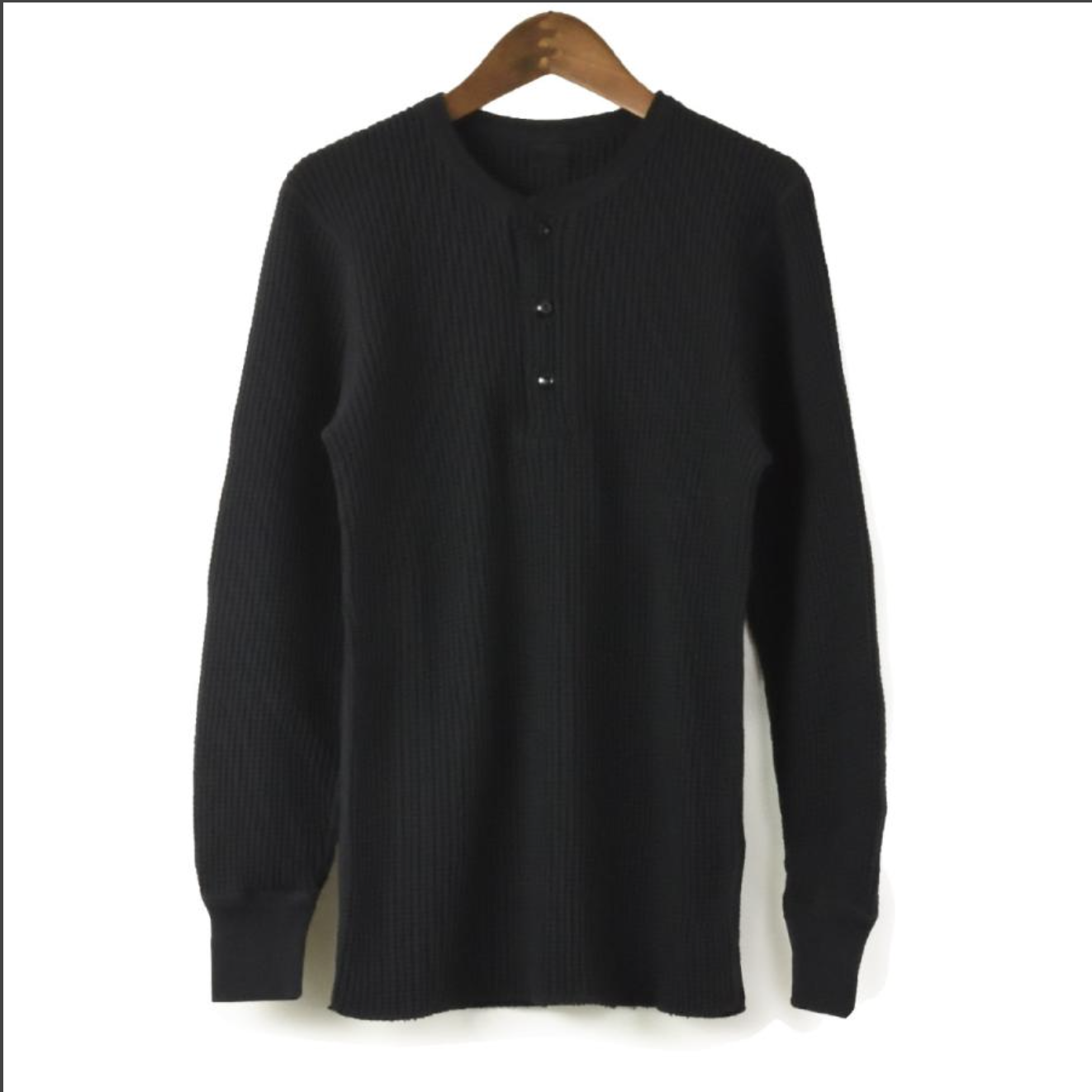 UES BIG WAFFLE HENLEYNECK T-SHIRT Black