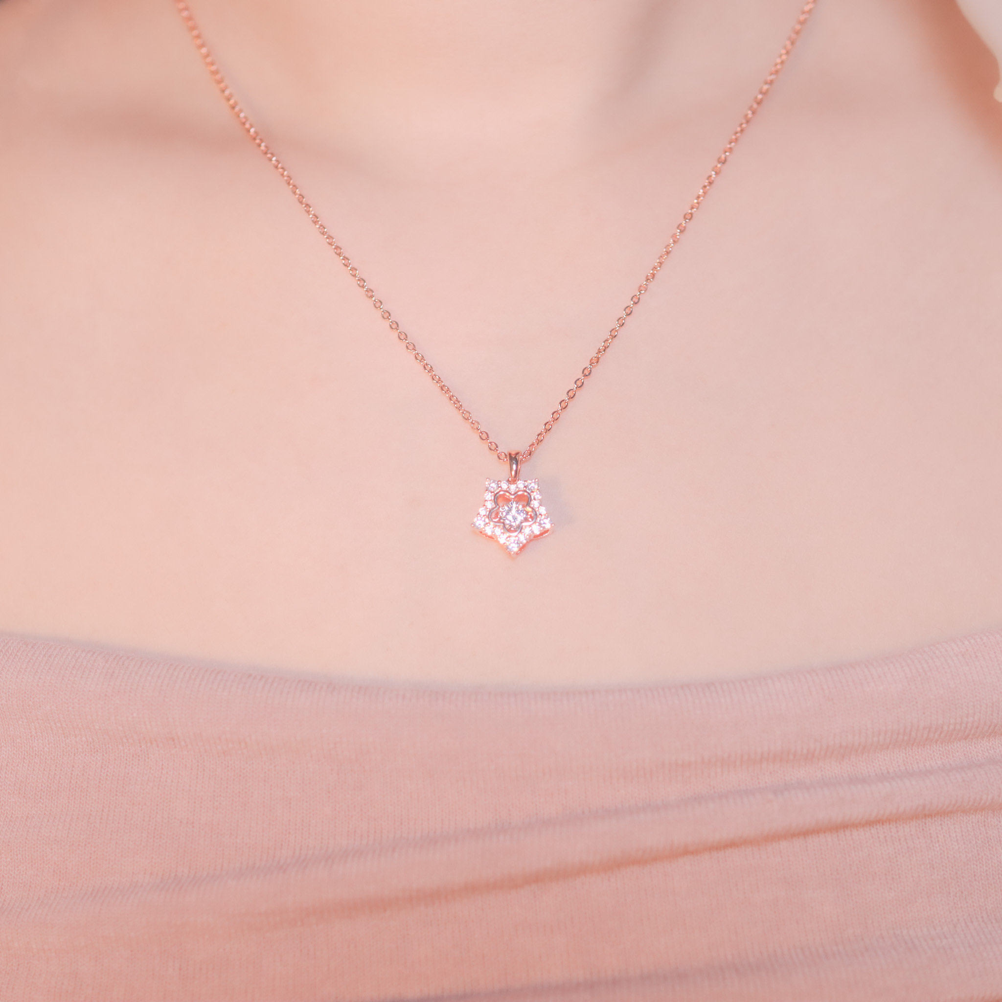 | 925純銀・厚鍍白金・ 厚鍍玫瑰金 | 懸浮星動項鍊 (銀/玫瑰金) | NE1030 |