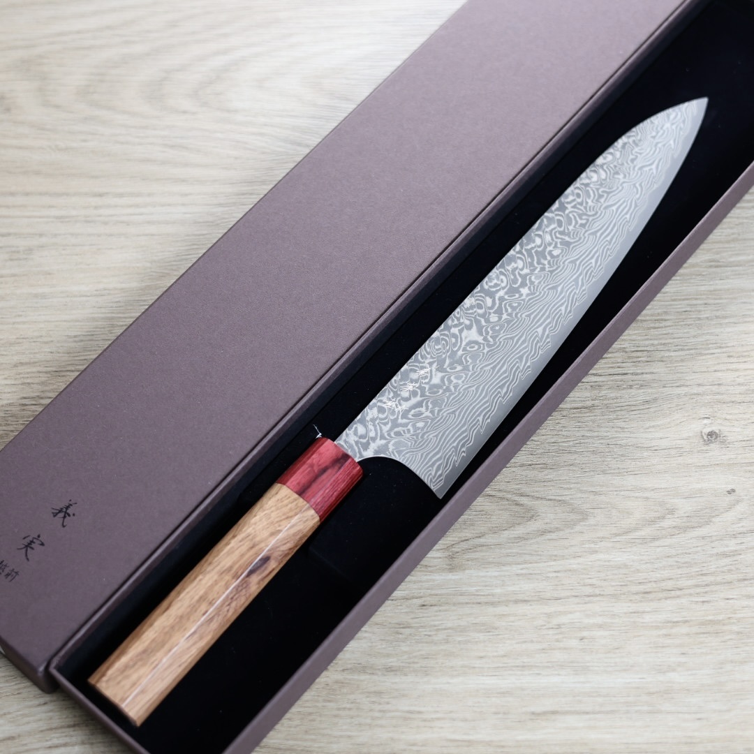 加藤義實 牛刀 240mm SG2粉末HSS鋼 鎳染大馬士革