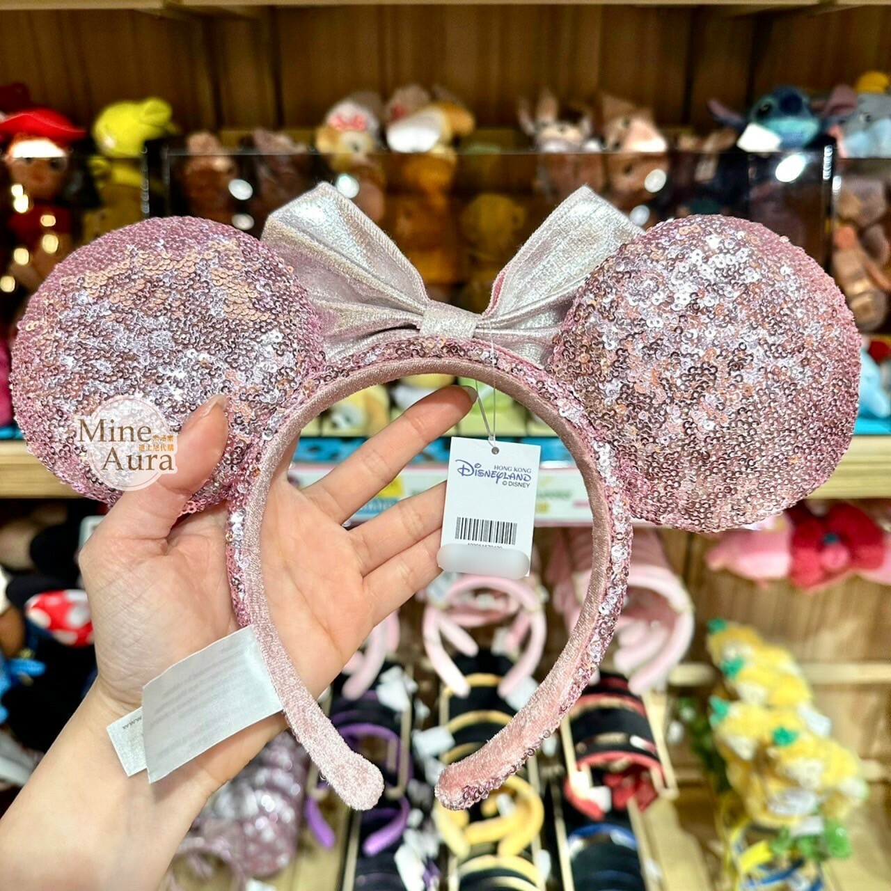 米妮 Minnie 銀色蝴蝶結 愛心亮片 造型 髮圈 髮箍 -香港迪士尼樂園