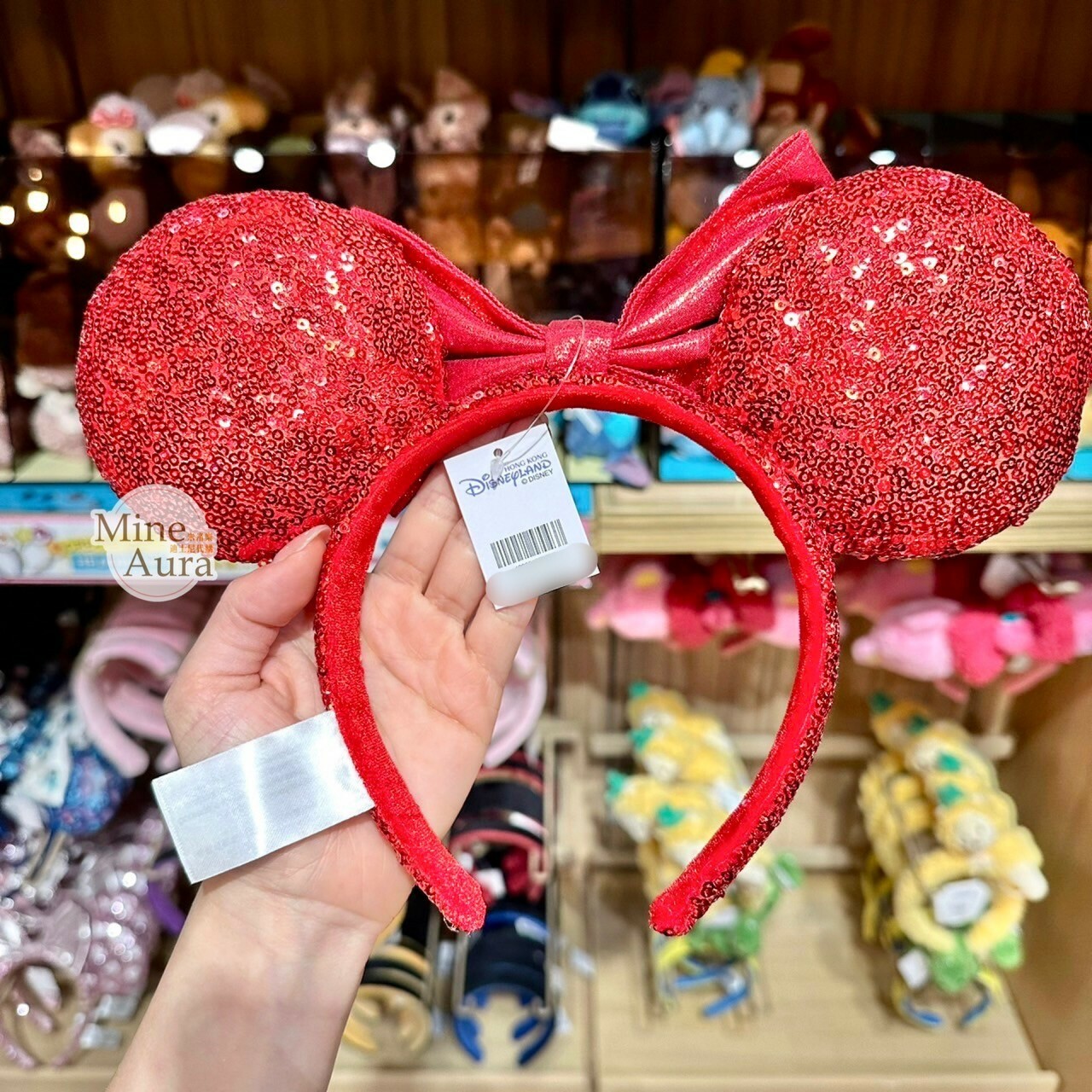 米妮 Minnie 紅色蝴蝶結 愛心亮片 造型 髮圈 髮箍 -香港迪士尼樂園