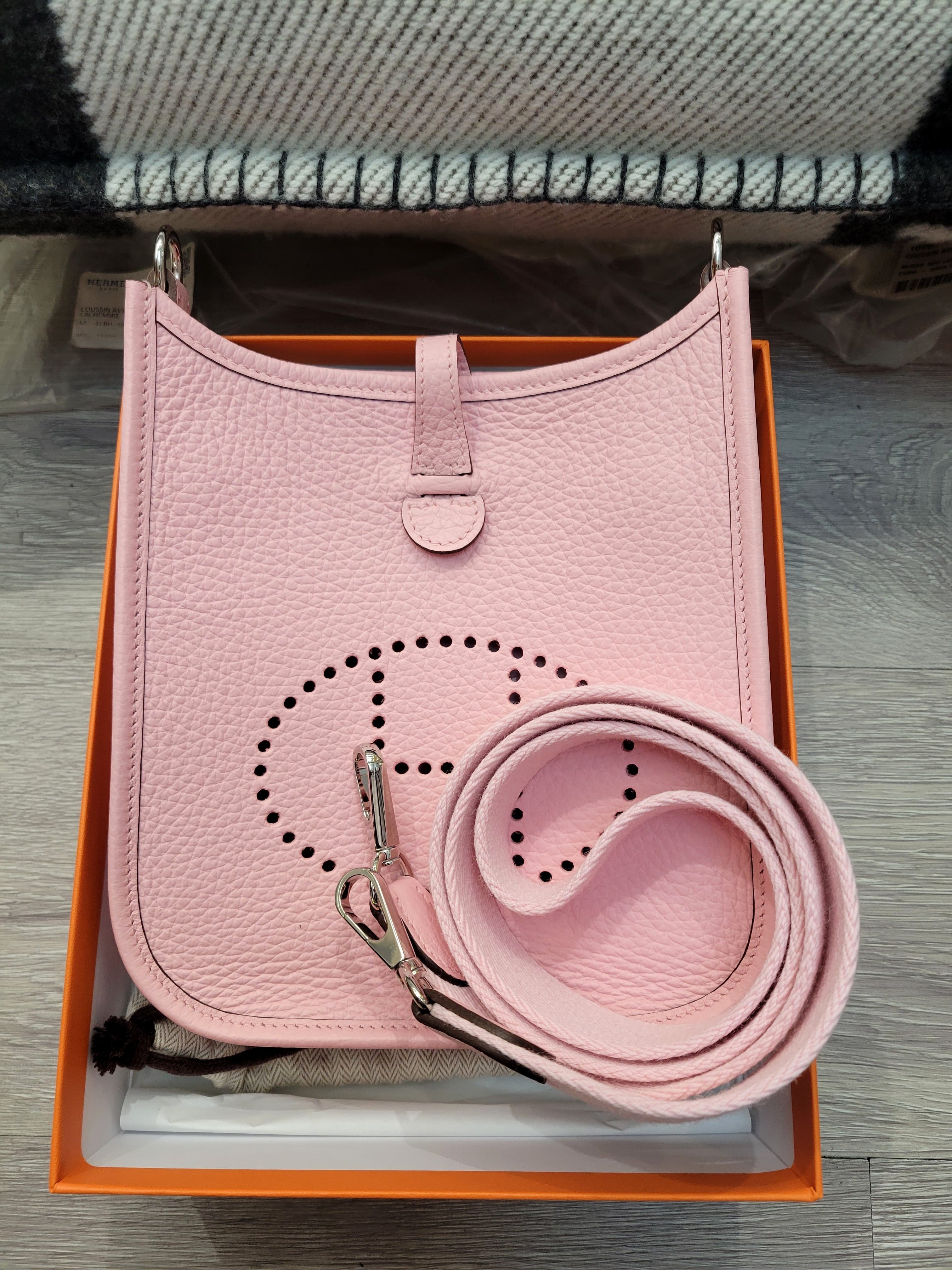 HERMES MINI EVELYNE 3Q ROSE SAKURA 110CM 櫻花粉銀扣
