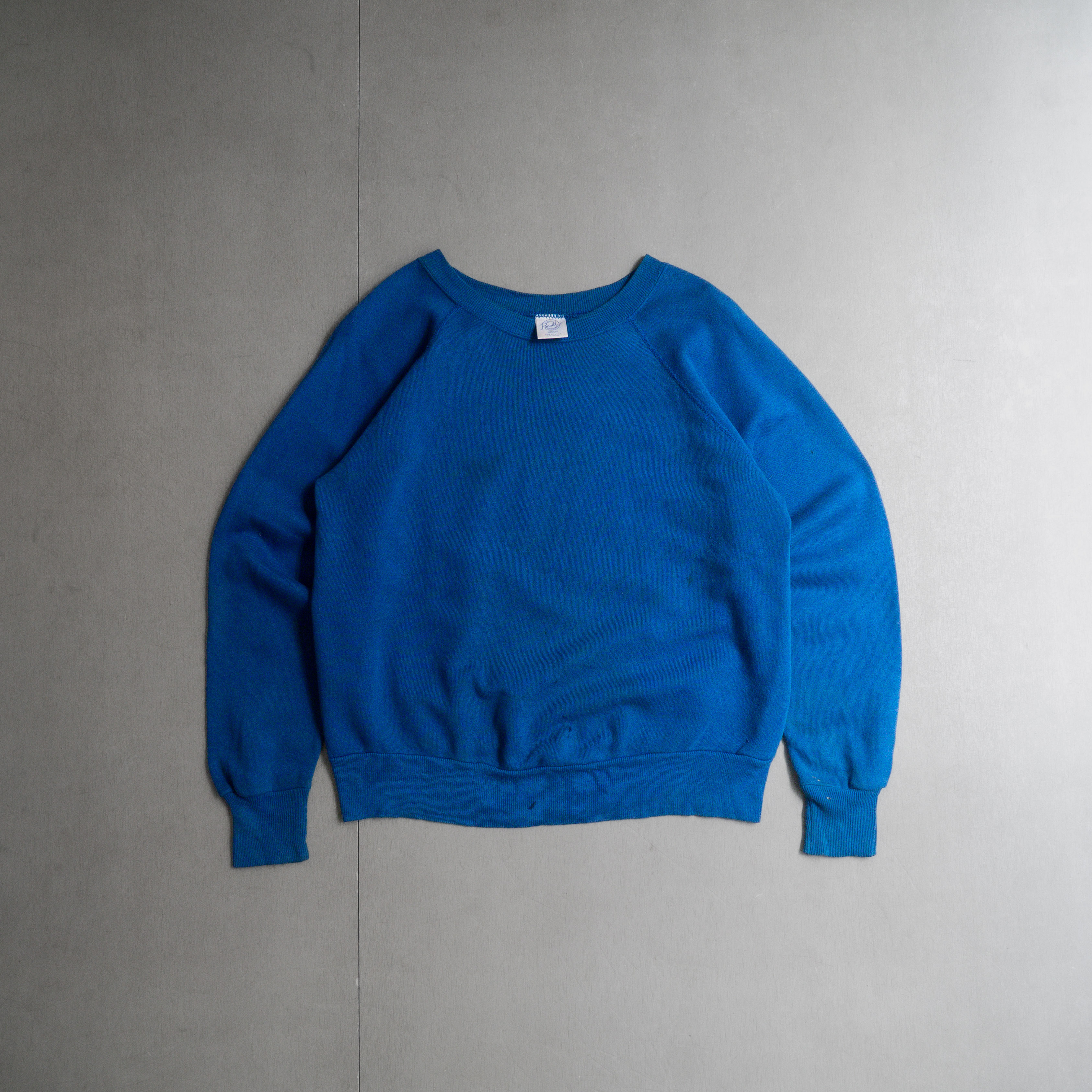 80S VINTAGE BLANK SWEATSHIRT 美國製 藍色 斜肩 素面 長袖 衛衣 大學T