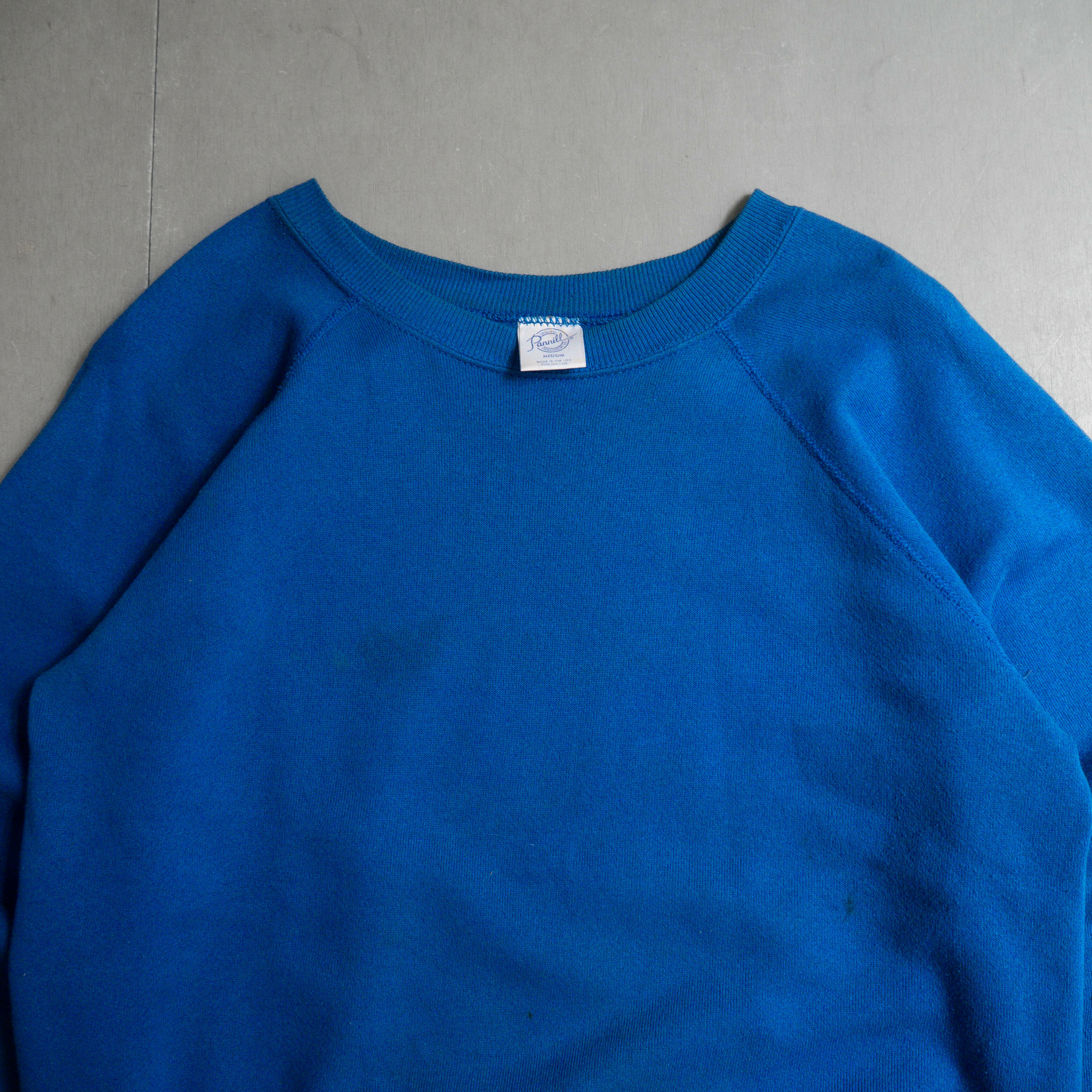 80S VINTAGE BLANK SWEATSHIRT 美國製 藍色 斜肩 素面 長袖 衛衣 大學T