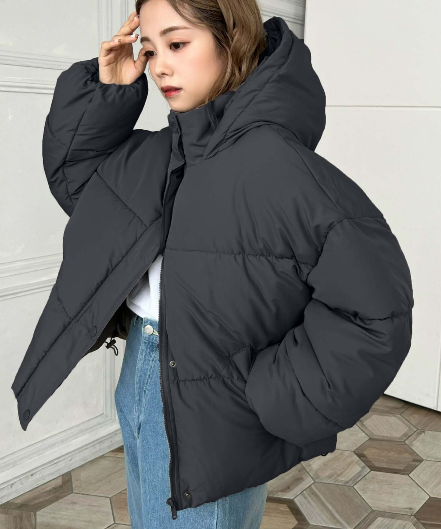 日系品牌 羽絨連帽外套 短版 寬鬆 夾克｜三色 女款