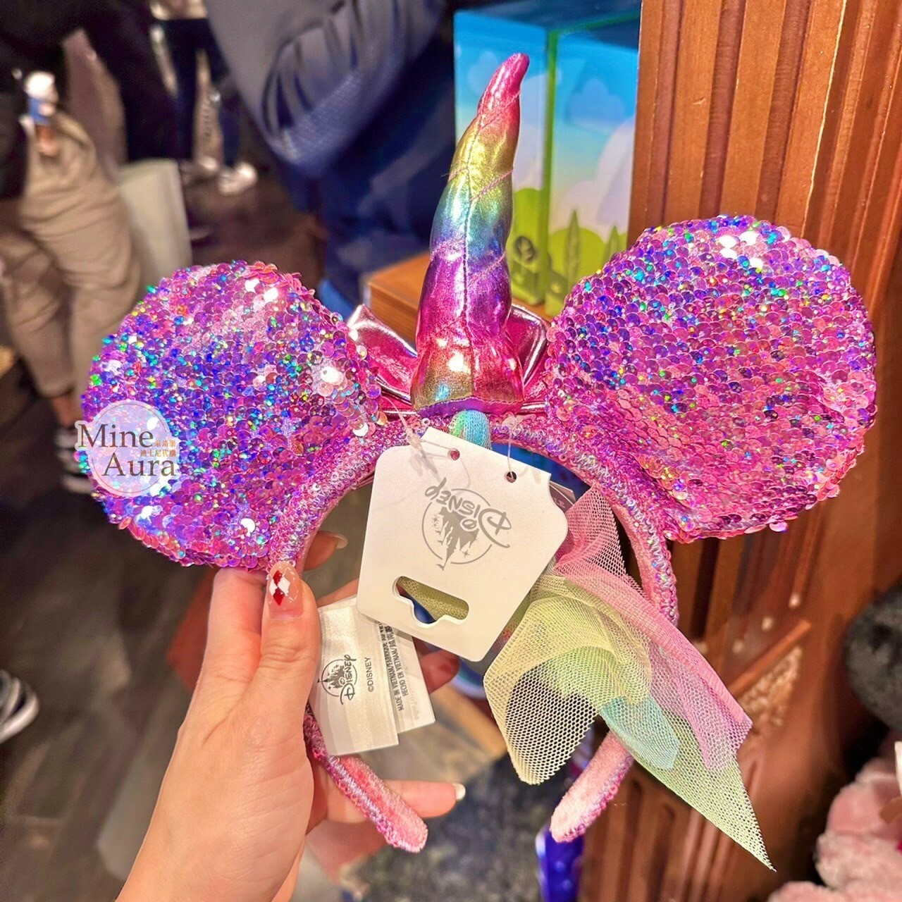 米妮 Minnie 獨角獸蝴蝶結造型 亮片 頭紗 造型 髮圈 髮箍 -香港迪士尼樂園