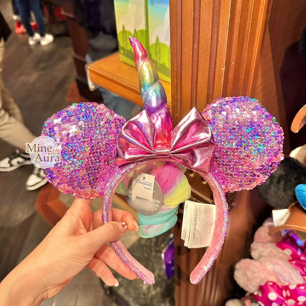 米妮 Minnie 獨角獸蝴蝶結造型 亮片 頭紗 造型 髮圈 髮箍 -香港迪士尼樂園