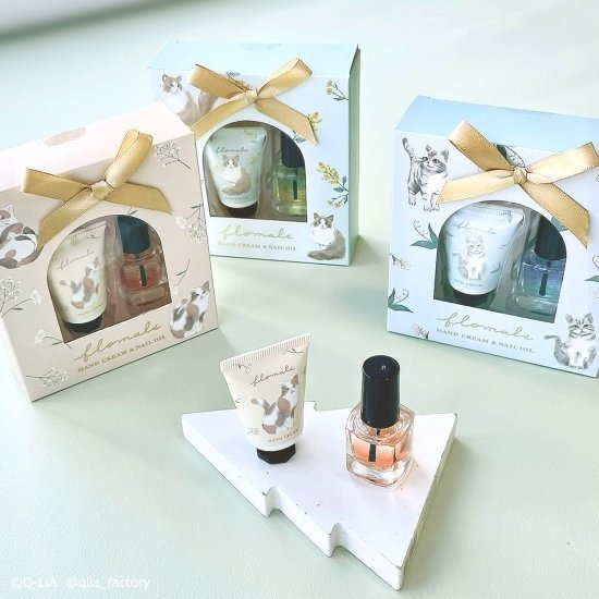 日本貓&花圖案護手霜&護甲油套裝