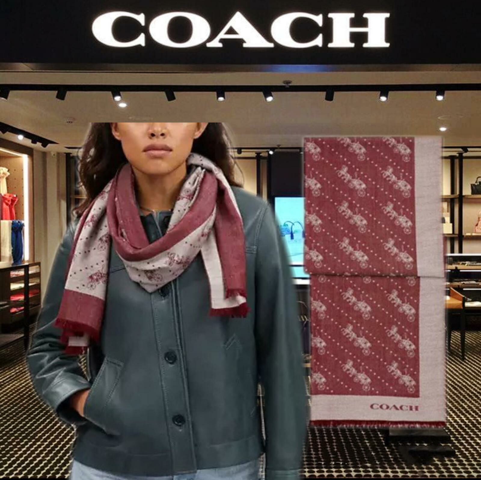 【預購】Coach F021663 小馬車印花圍巾