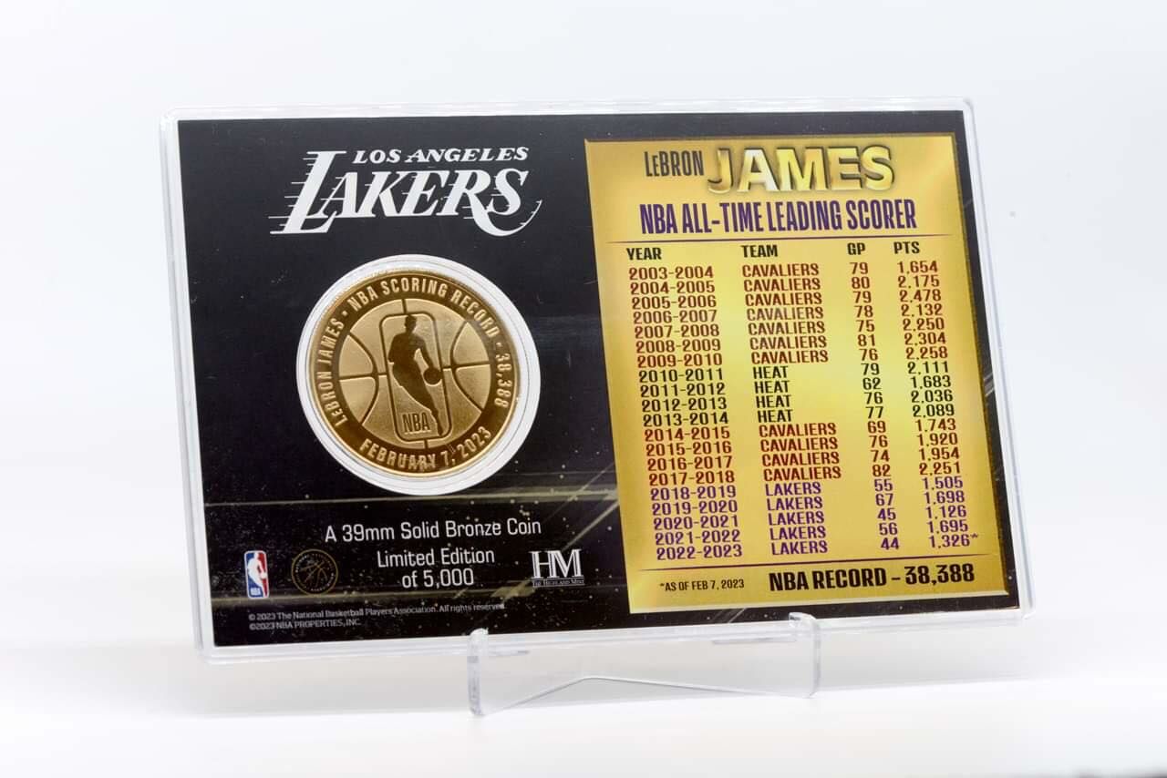 NBA匾額 Lebron James 洛杉磯湖人 歷史總得分 破紀錄 生涯 All-Time Scoring Record The Highland Mint 官方授權