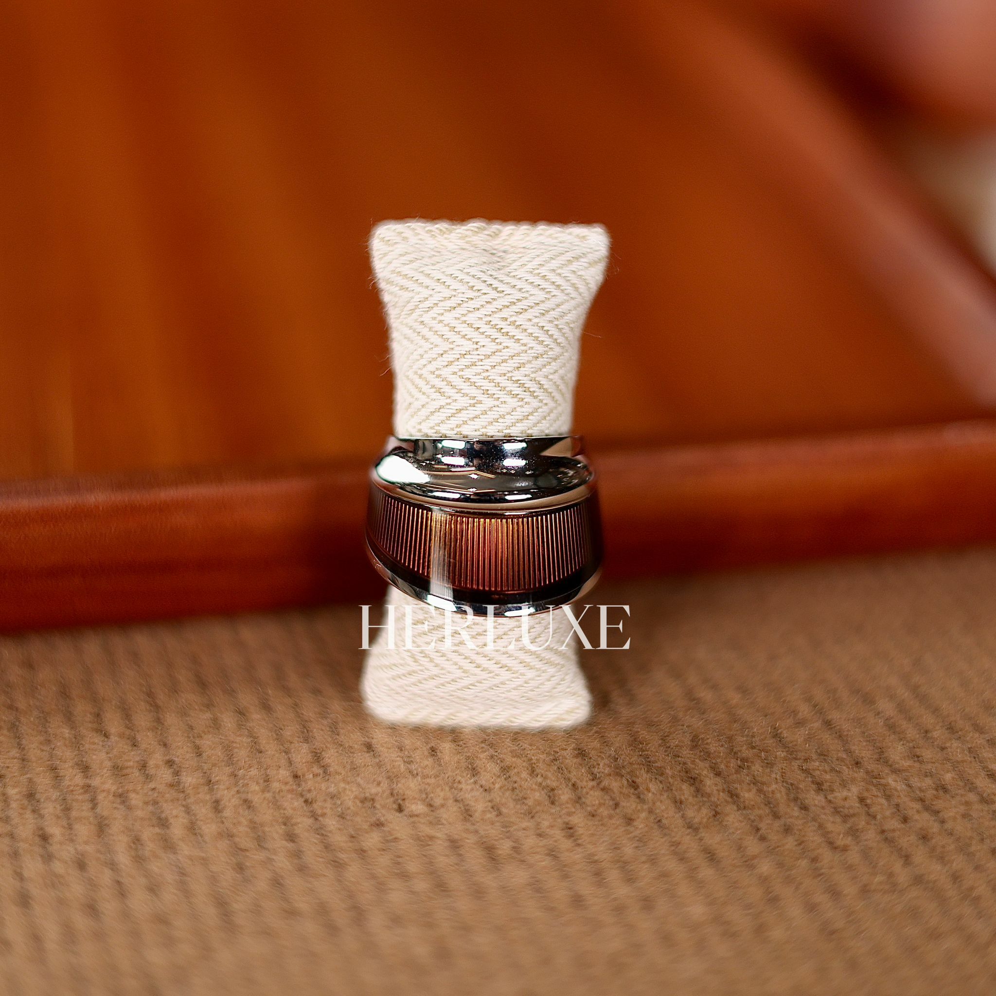 Equus ring acier inoxydable marron transparent size 60