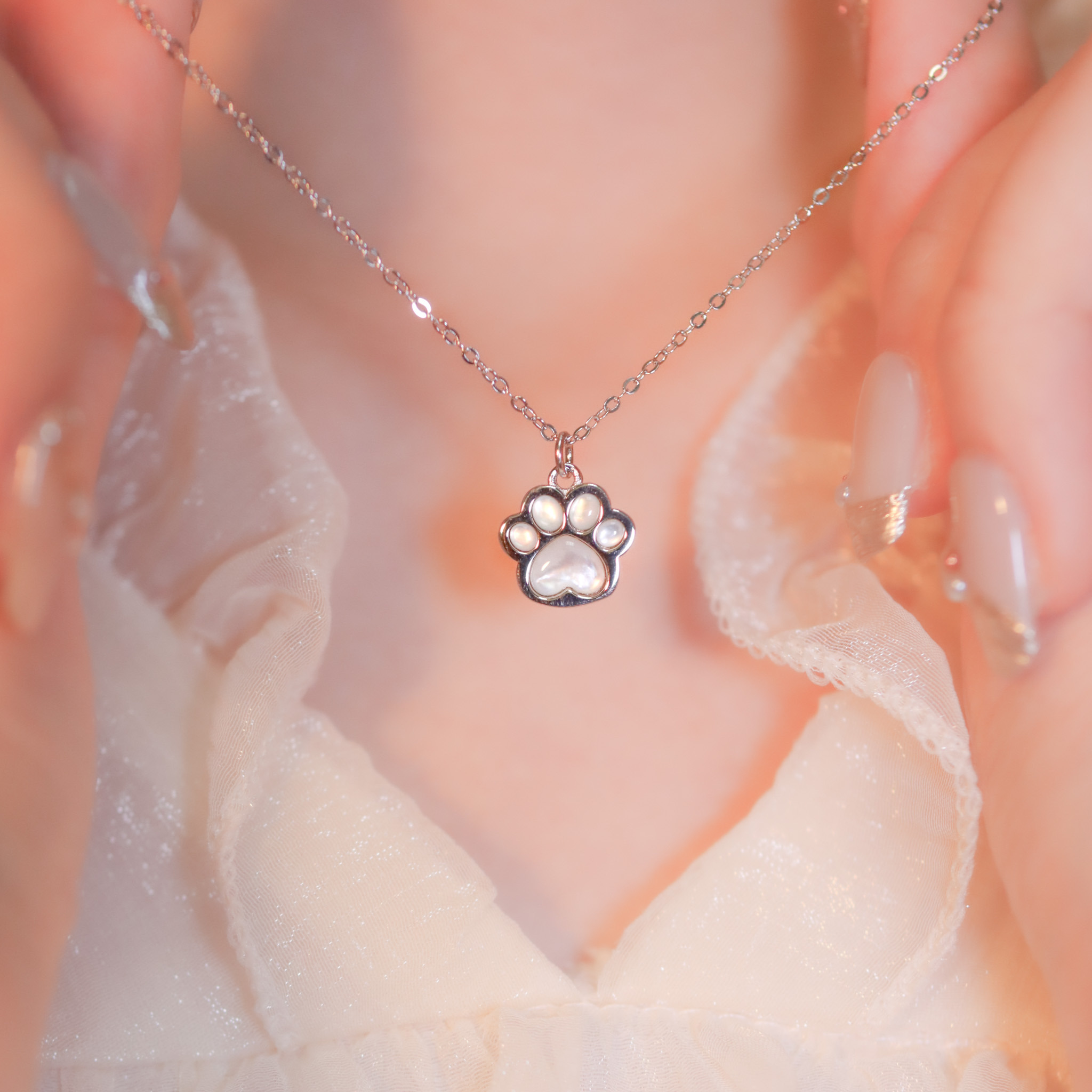 | 925純銀・白金・ 玫瑰金 | 貓咪小肉球項鍊 (銀/玫瑰金) | NE1069 |