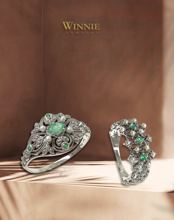 古典蕾絲祖母綠戒指OP2142