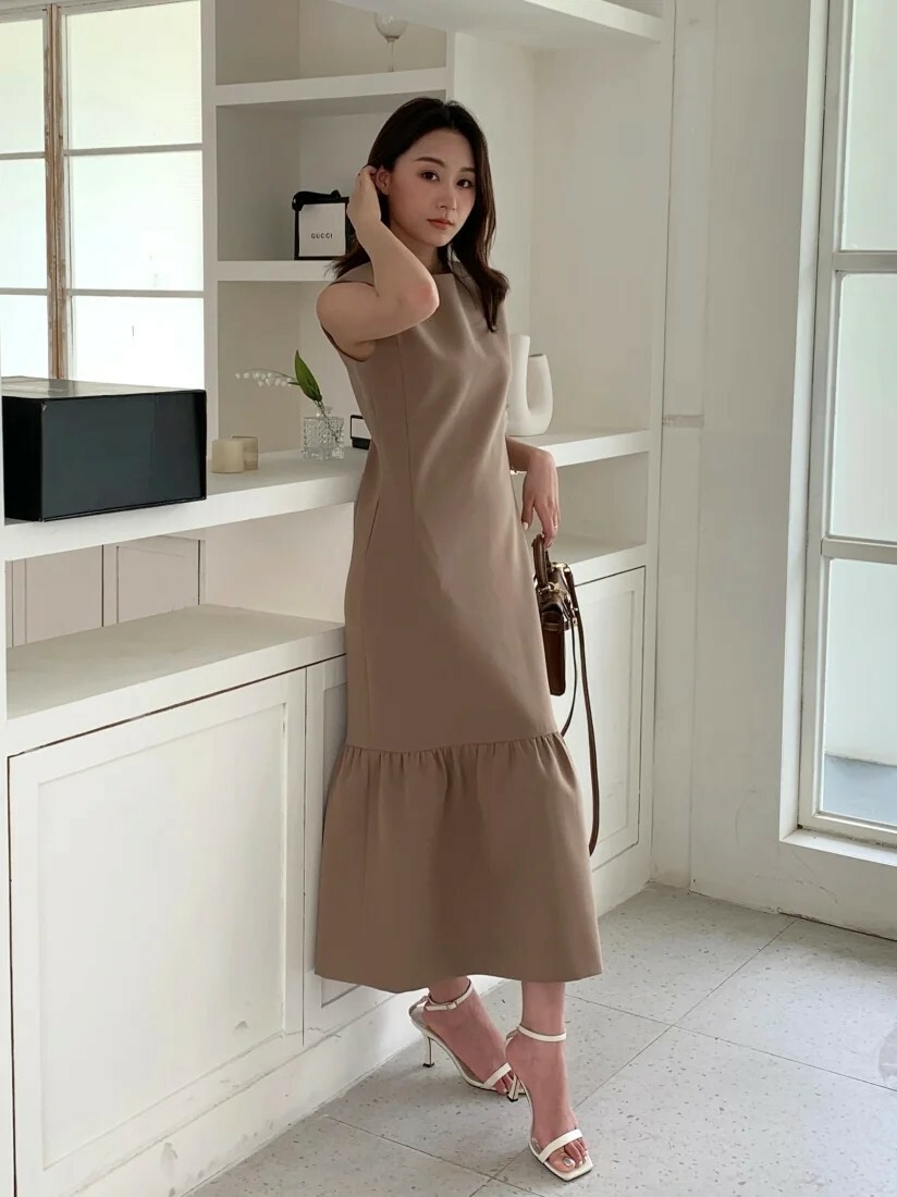 氣質女子拼接魚尾裙背心裙長洋裝 / 3色 (Elegant & Love)