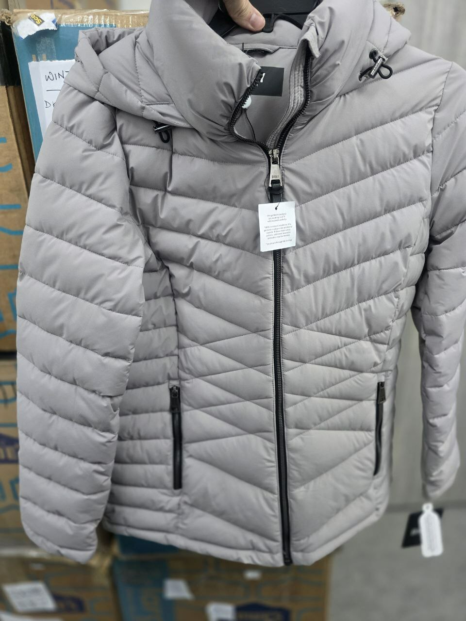 [S] DKNY QUILTED SHELL HOODED JACKET,GRAY, DL3MPL87-GRY (SD866)