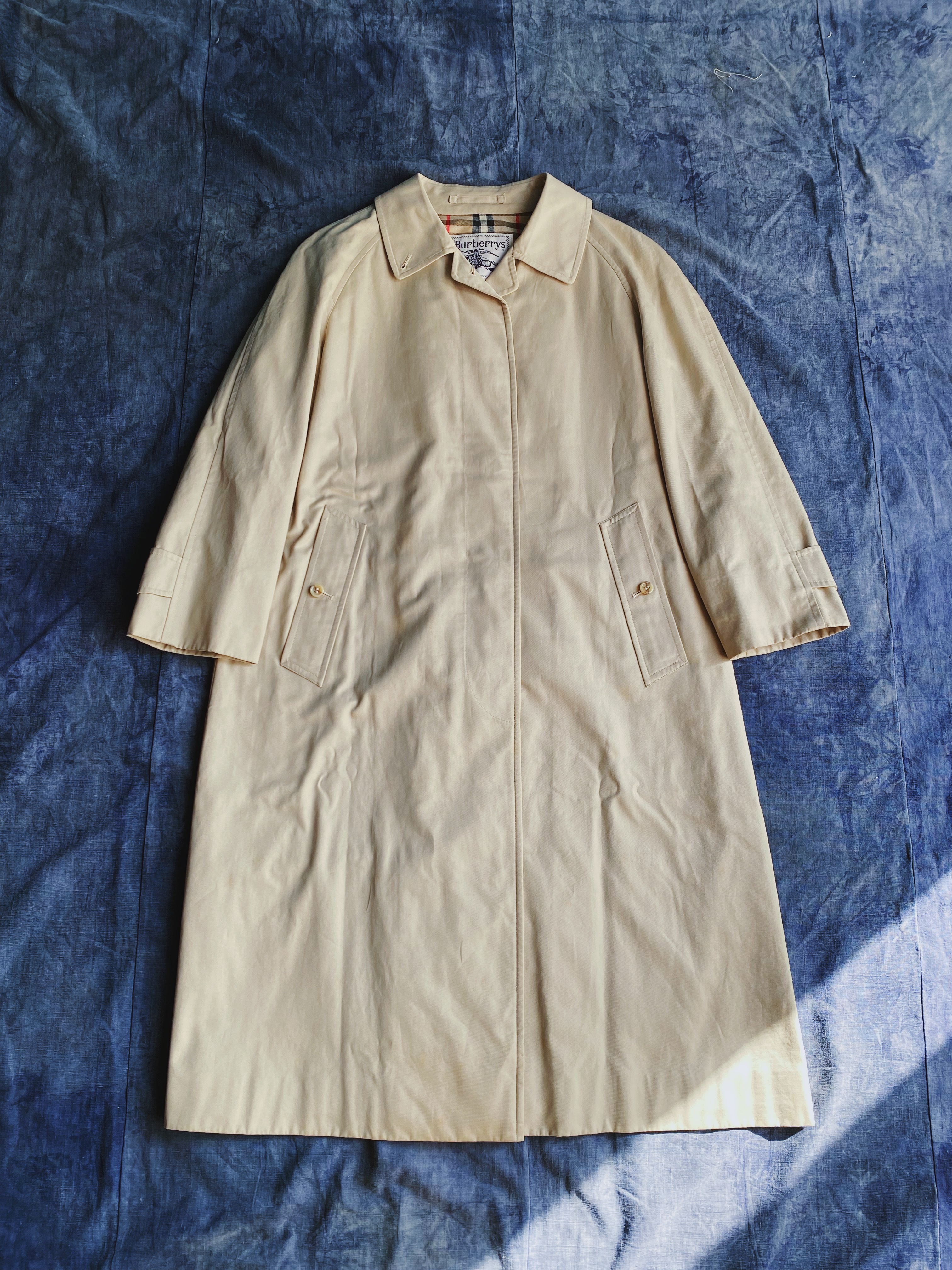 Burberry trench coat/overcoat古著風衣/單排釦大衣-卡其色經典格紋