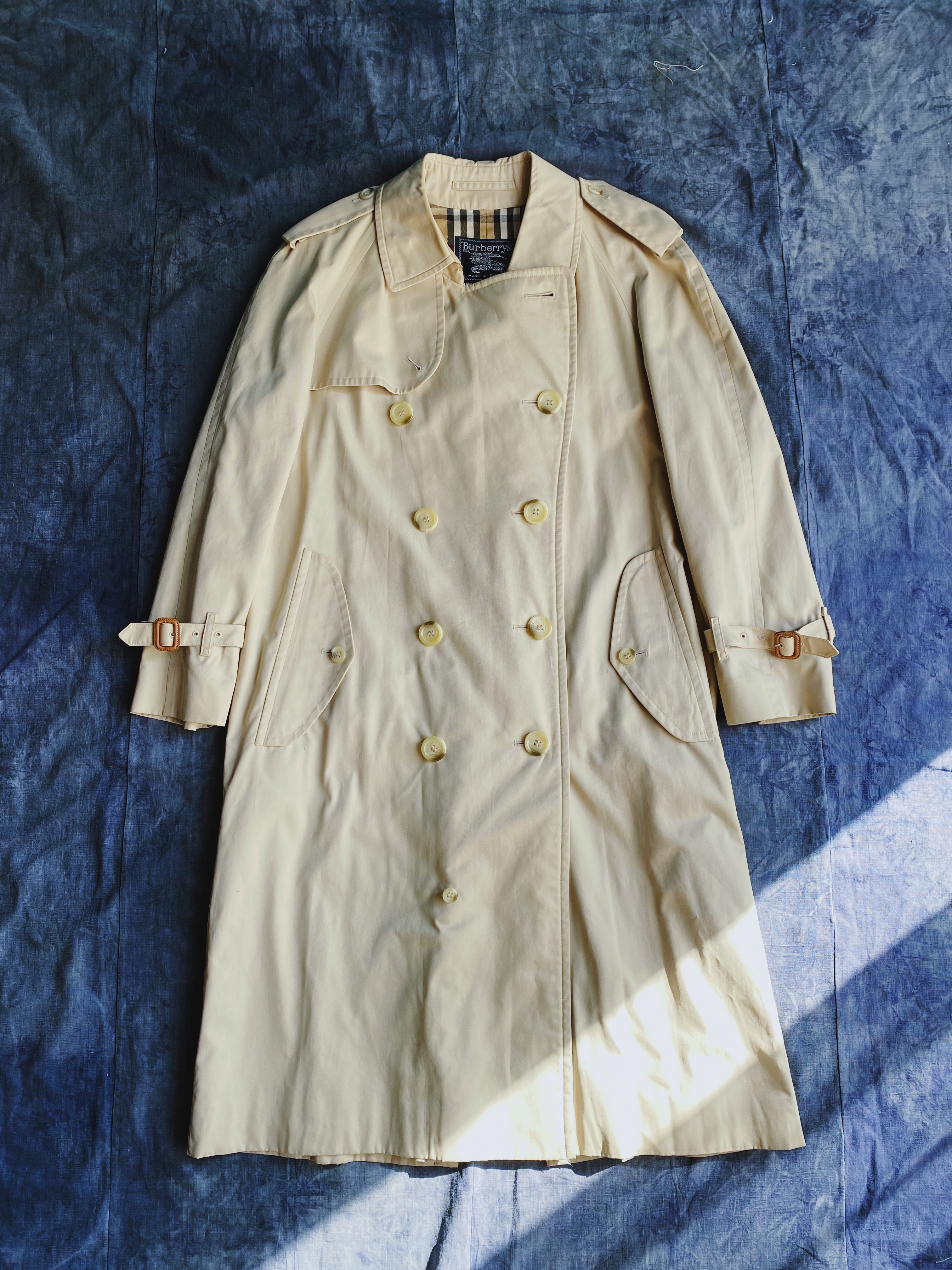 Burberry trench coat/overcoat古著風衣/雙排釦大衣-卡其色經典格紋