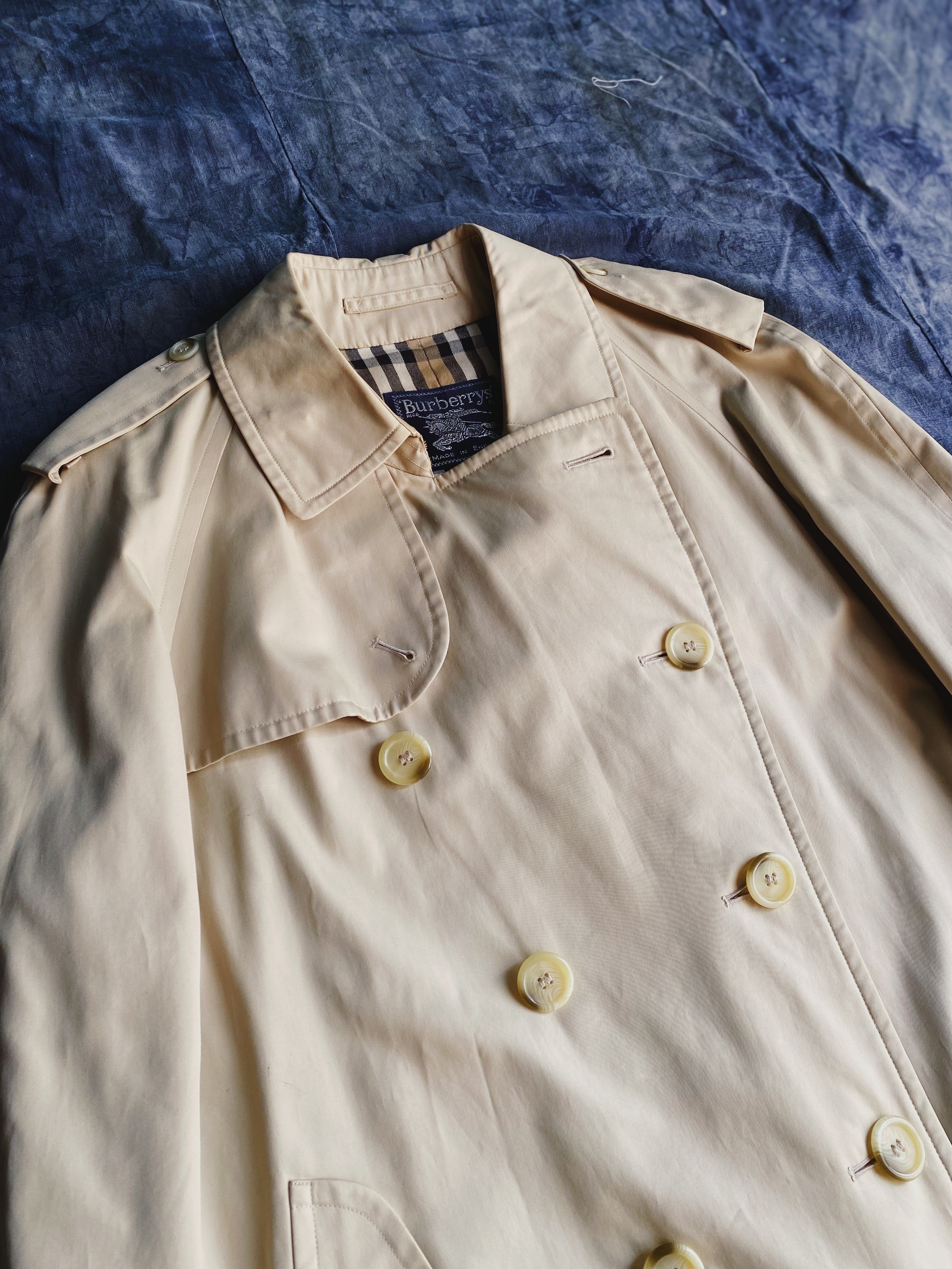 Burberry trench coat/overcoat古著風衣/雙排釦大衣-卡其色經典格紋