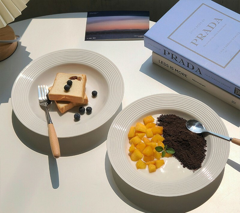 《3670》純白螺紋陶瓷高級感深盤