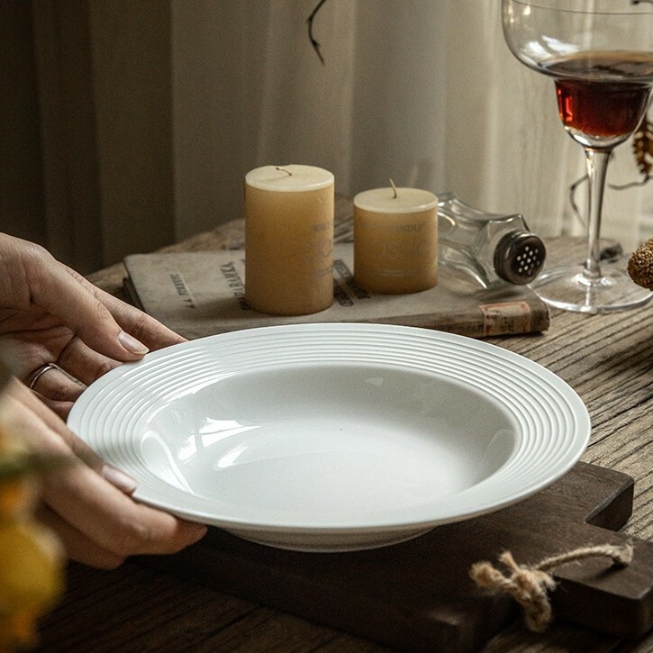 《3670》純白螺紋陶瓷高級感深盤