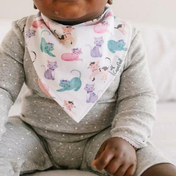 美國Copper Pearl時尚吸水圍兜四件組-粉彩貓咪