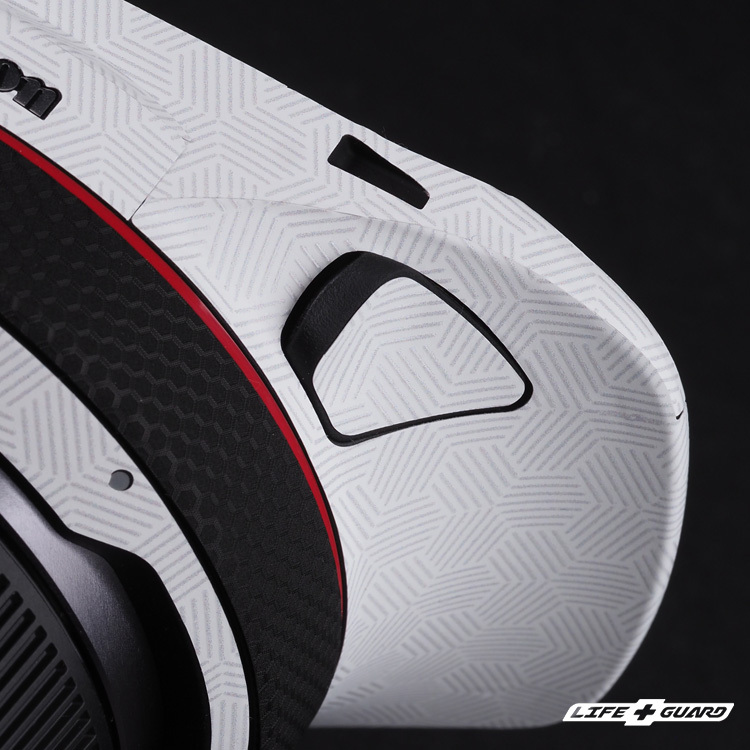 LIFE+GUARD 鏡頭貼膜安裝示意，適用 Canon RF 5.2mm F2.8 L