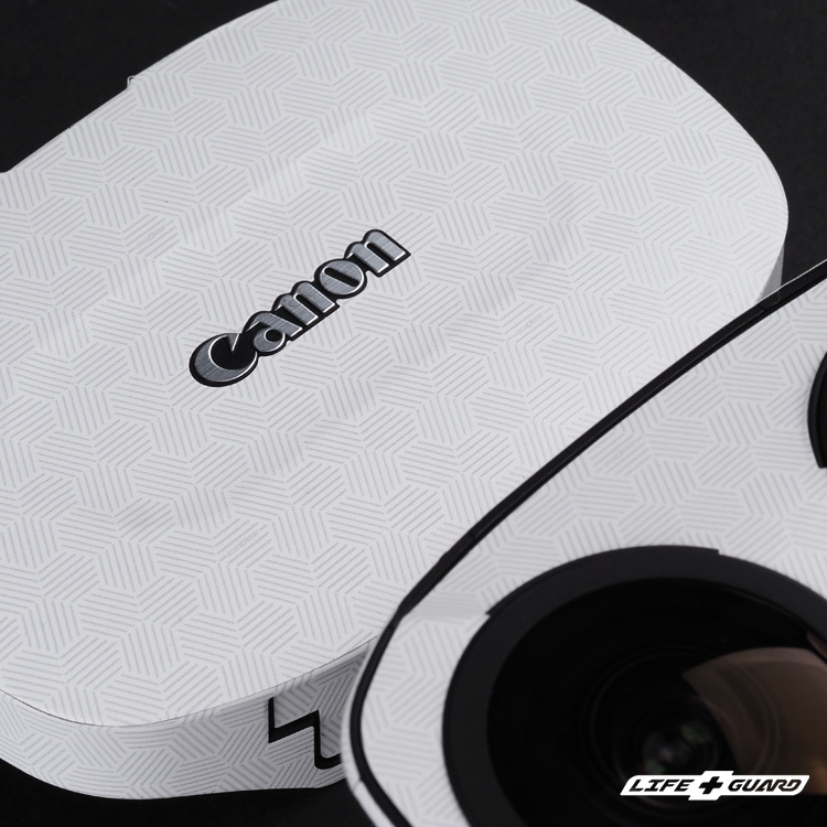 LIFE+GUARD 鏡頭貼膜安裝示意，適用 Canon RF 5.2mm F2.8 L