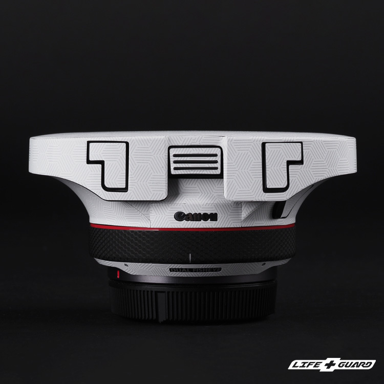 LIFE+GUARD 鏡頭貼膜安裝示意，適用 Canon RF 5.2mm F2.8 L