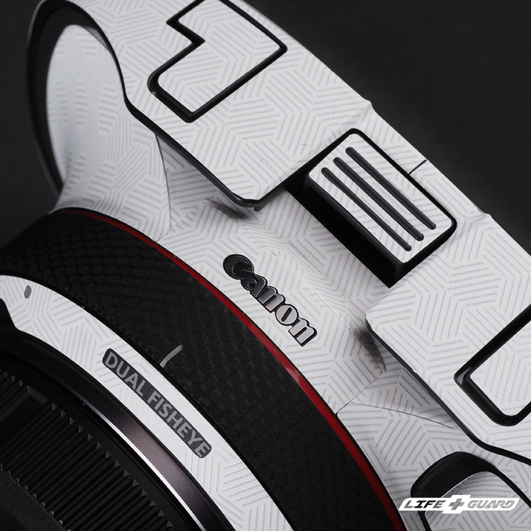 LIFE+GUARD 鏡頭貼膜安裝示意，適用 Canon RF 5.2mm F2.8 L