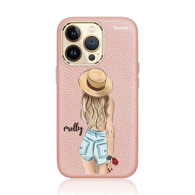 個性女孩 蜜荔殼 蜜荔粉皮革殼 - (訂製名字) iPhone客製化手機殼