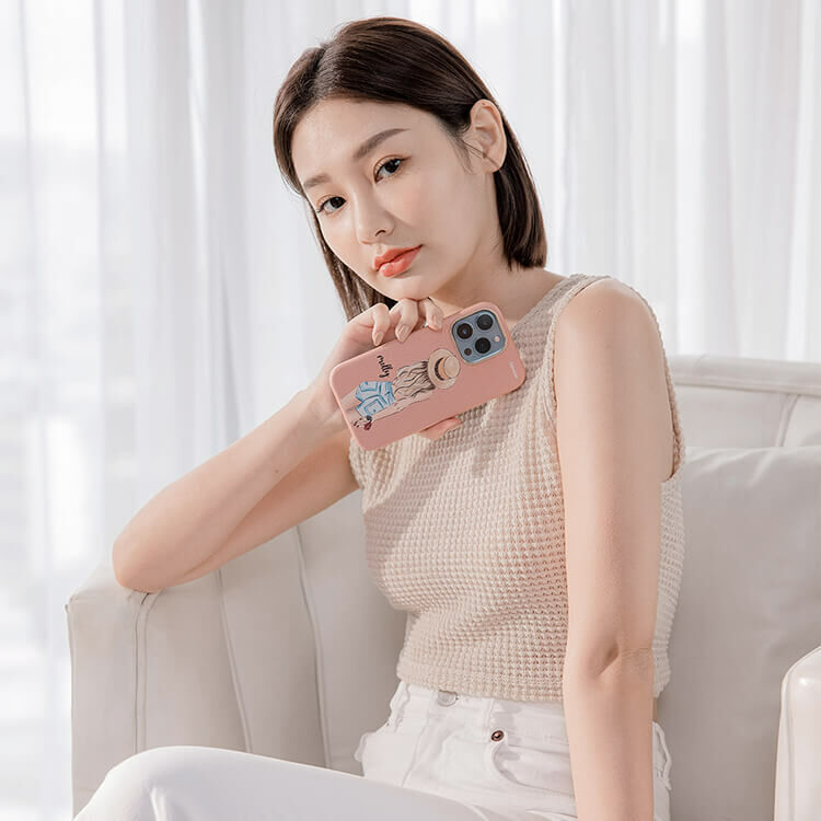 個性女孩 蜜荔殼 蜜荔粉皮革殼 - (訂製名字) iPhone客製化手機殼