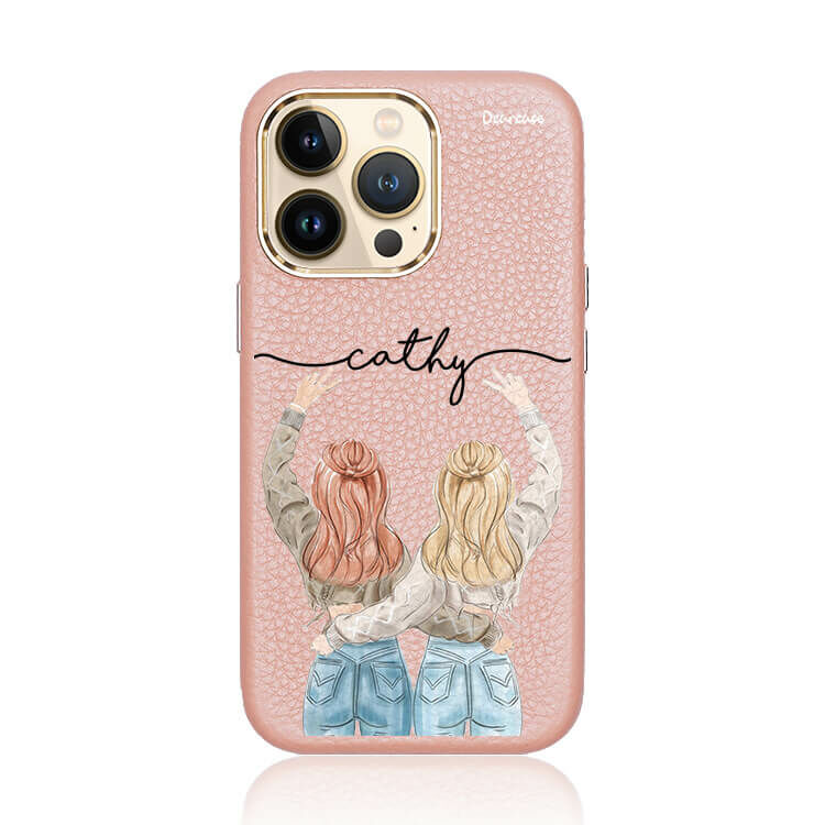 閨蜜女孩 蜜荔殼 蜜荔粉皮革殼 - (訂製名字) iPhone客製化手機殼