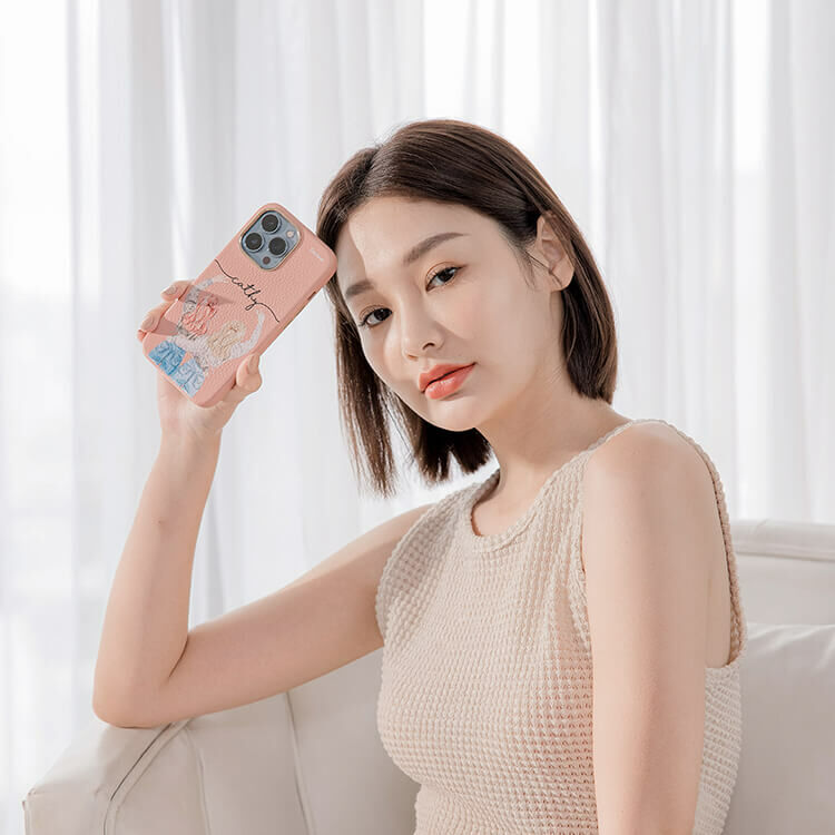 閨蜜女孩 蜜荔殼 蜜荔粉皮革殼 - (訂製名字) iPhone客製化手機殼