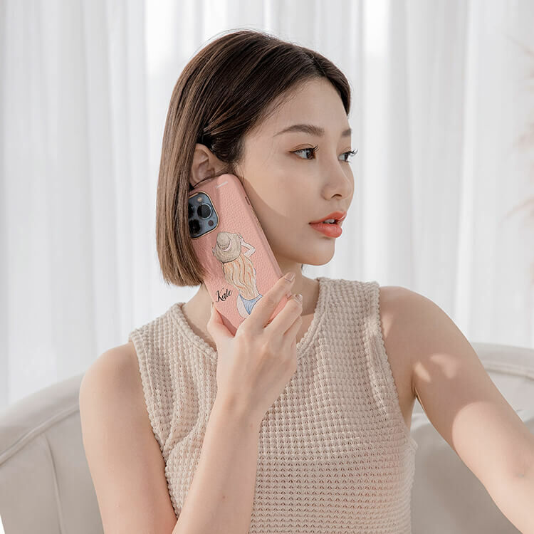 熱情女孩 蜜荔殼 蜜荔粉皮革殼 - (訂製名字) iPhone客製化手機殼